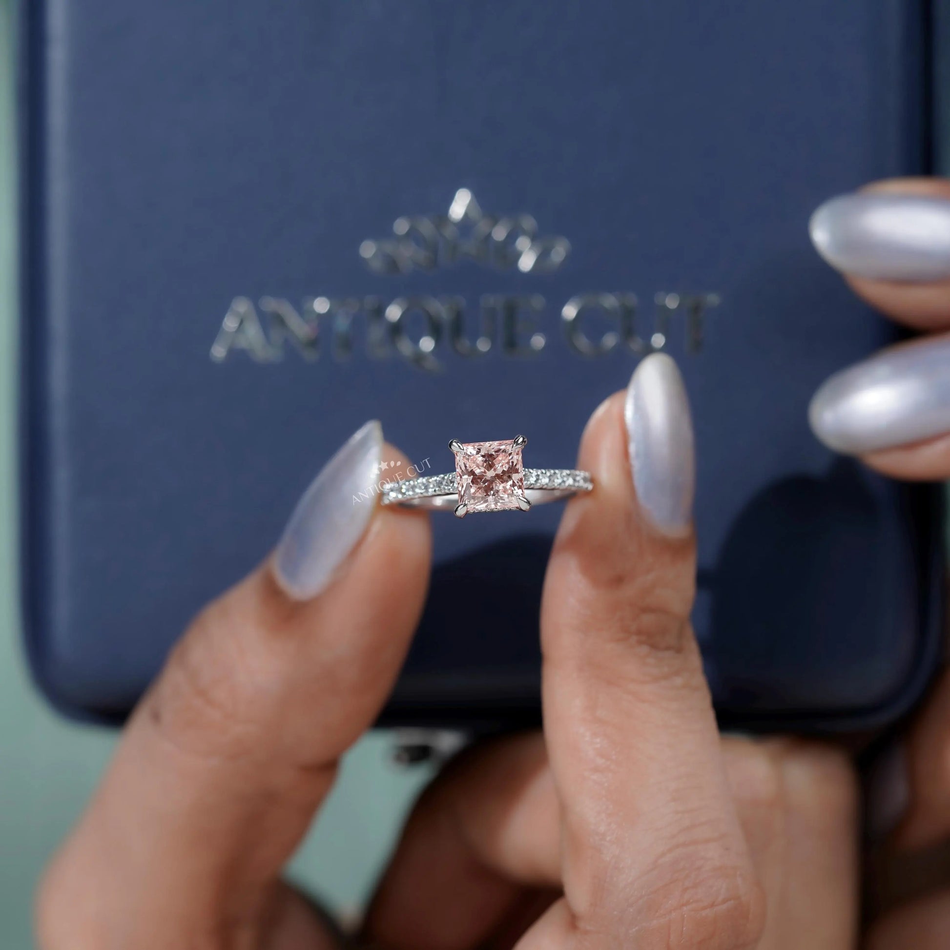 Statement princess cut pink diamond ring