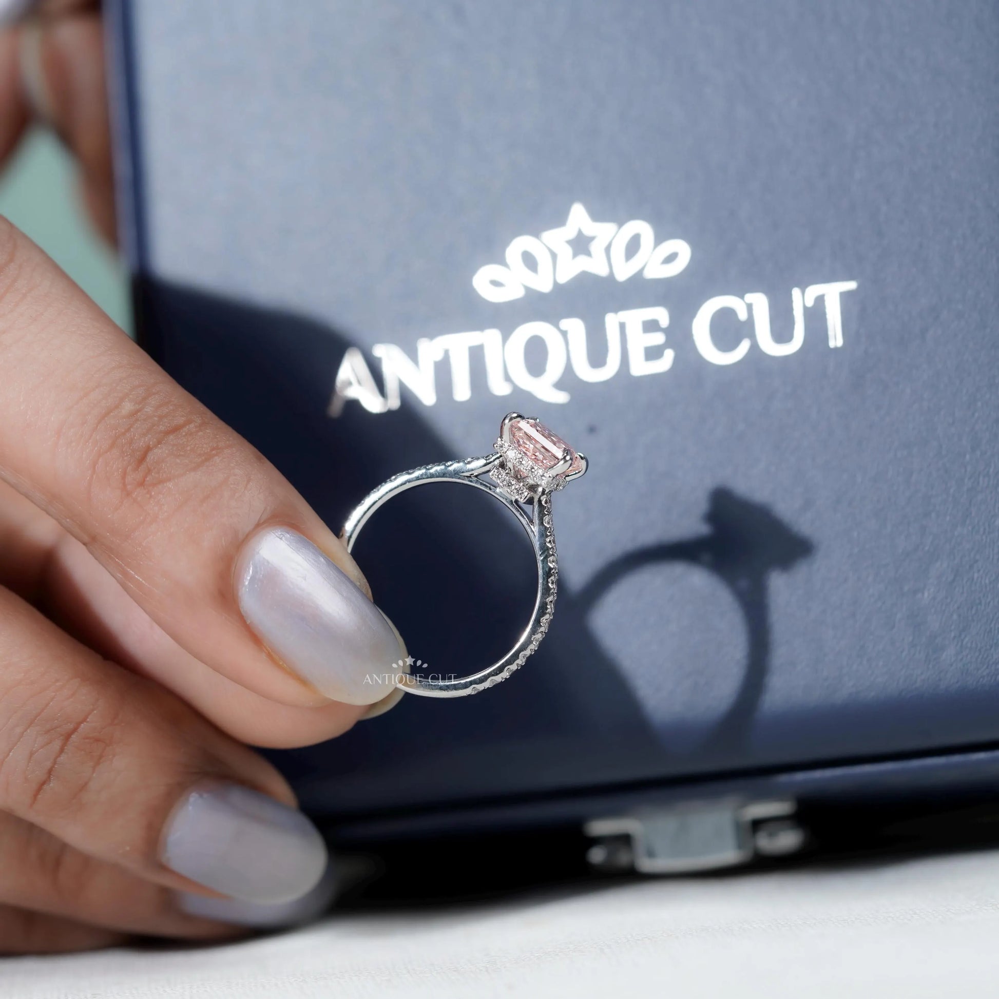 White gold princess cut diamond ring with pave