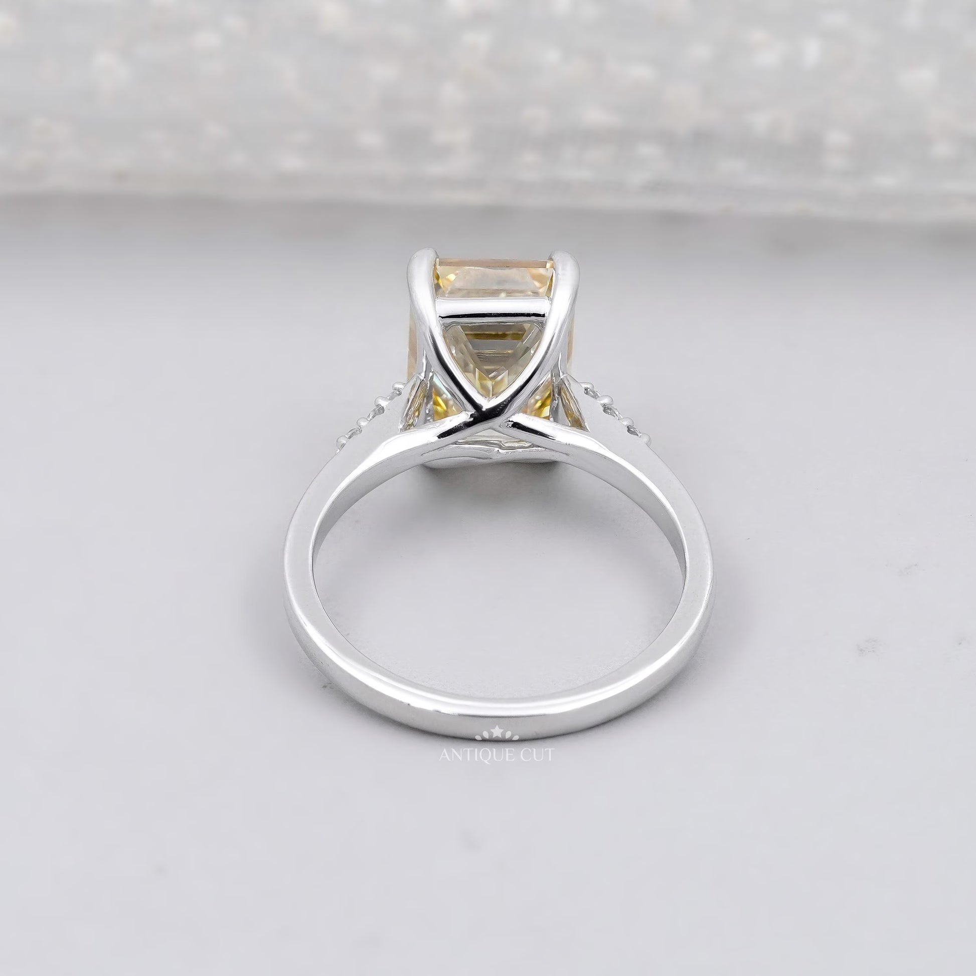 IGI Certified emerald cut lab grown diamond engagement ring