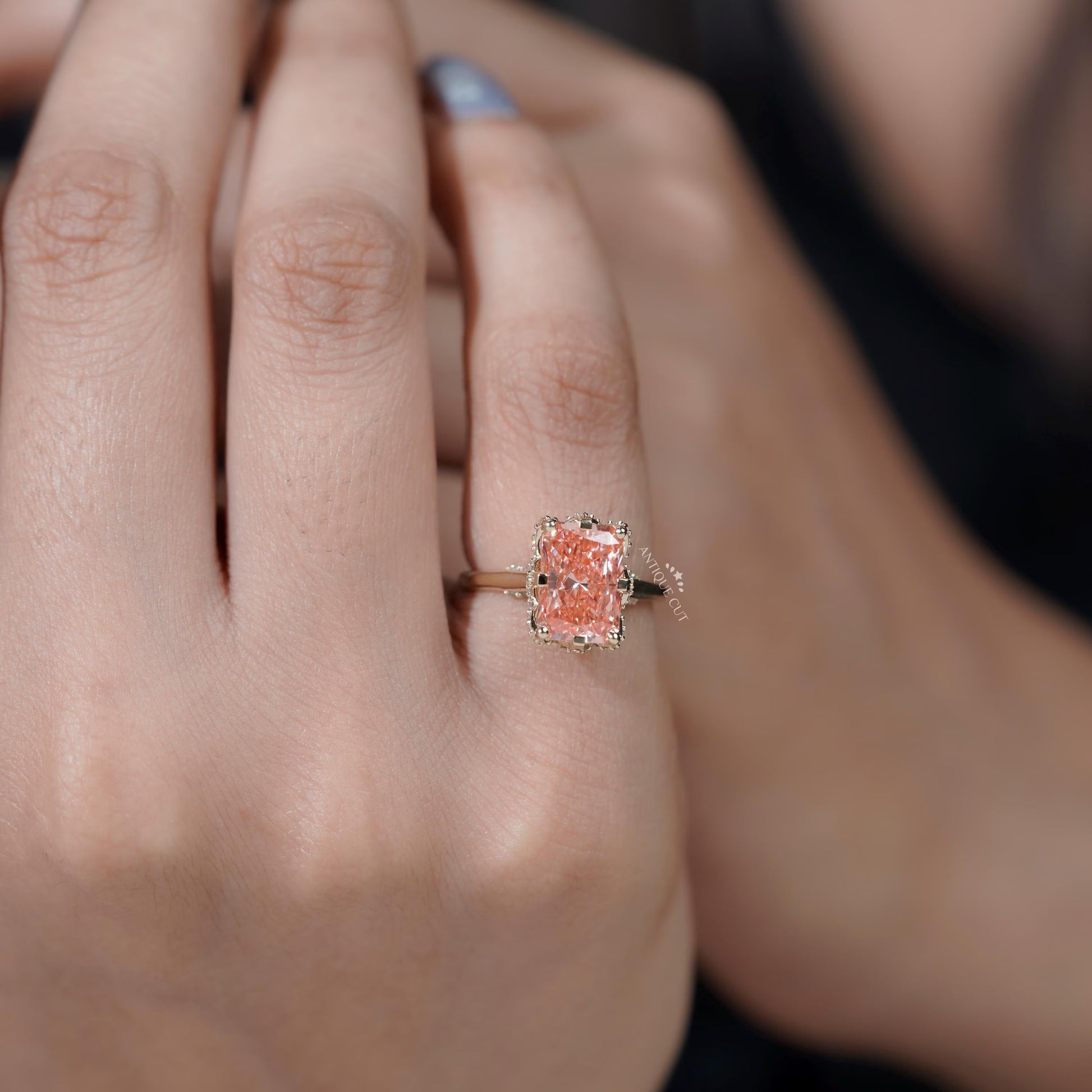 Modern hidden halo pink diamond ring in gold