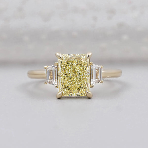 Yellow Diamond Radiant Cut Three Stone Engagement Ring