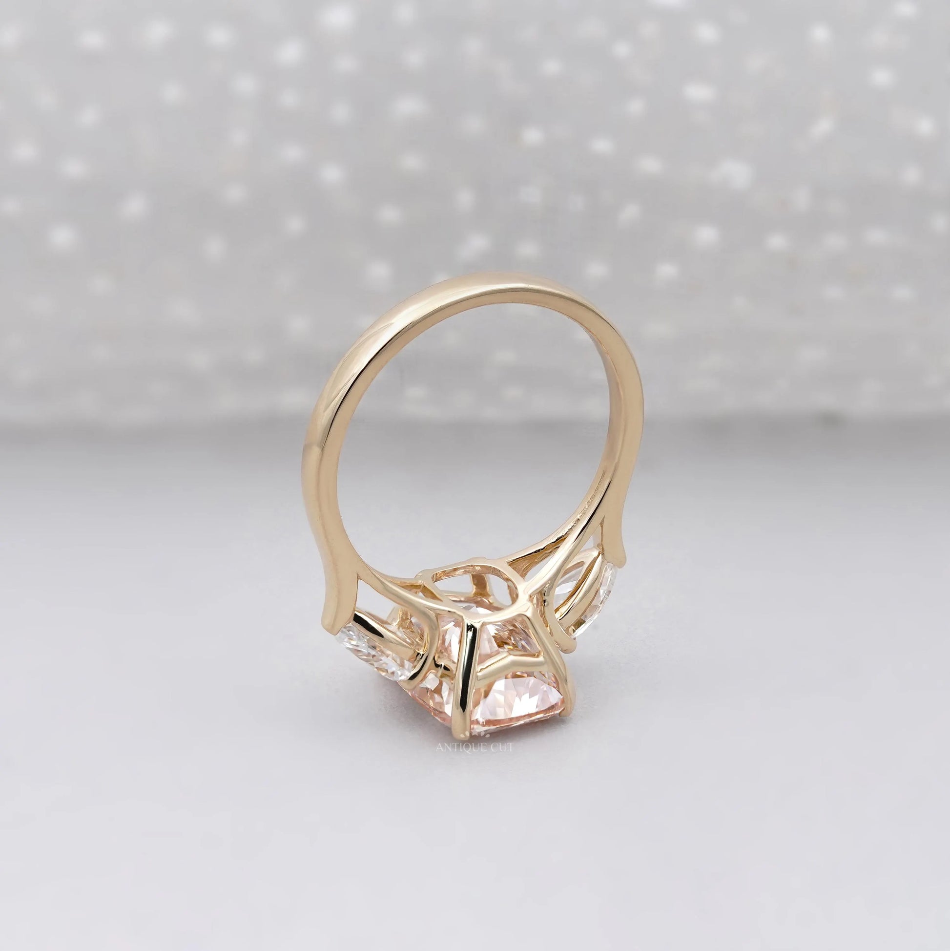 Cushion Fancy Pink Diamond Ring With three-stone | IGI Certified