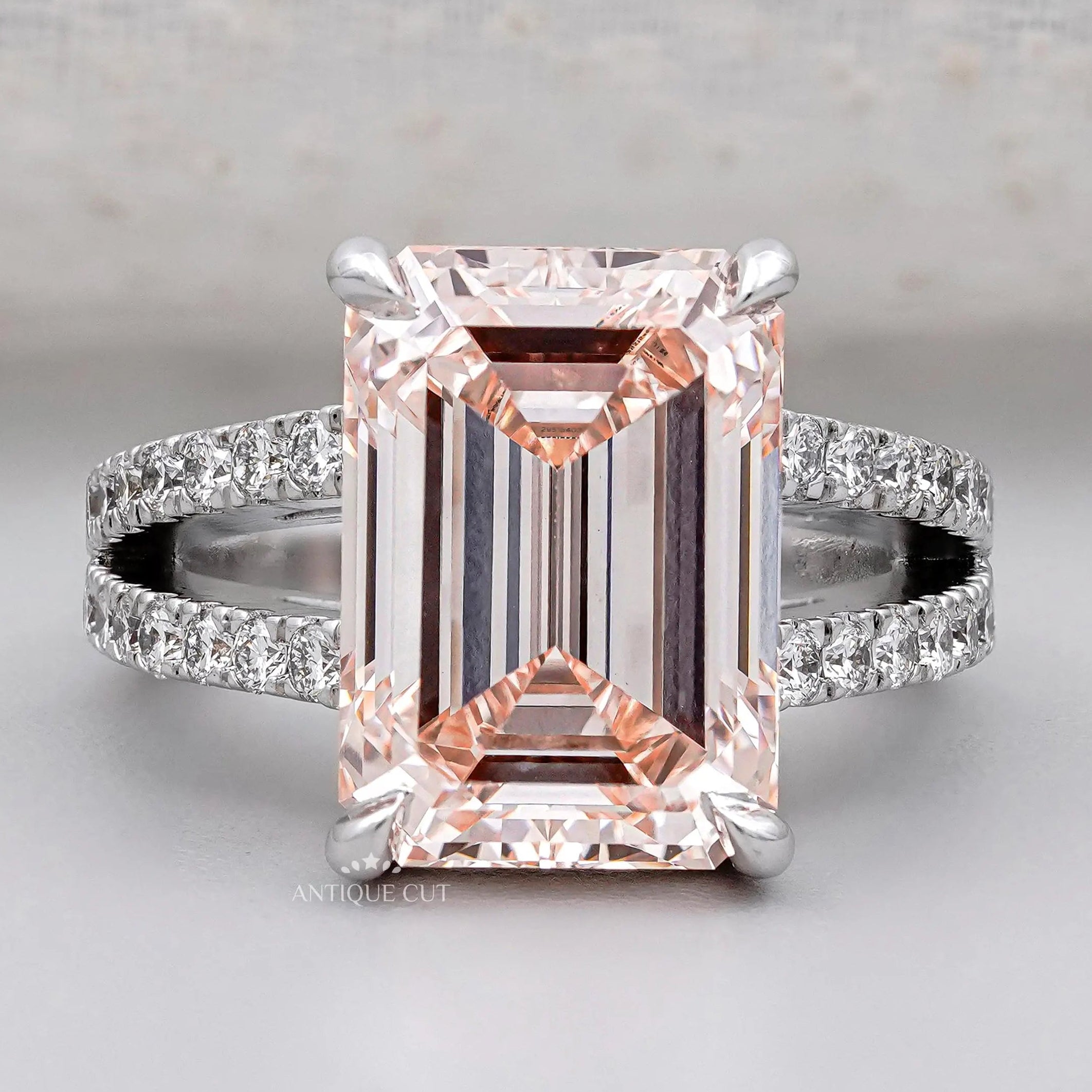 Emerald cut morganite engagement ring in white gold