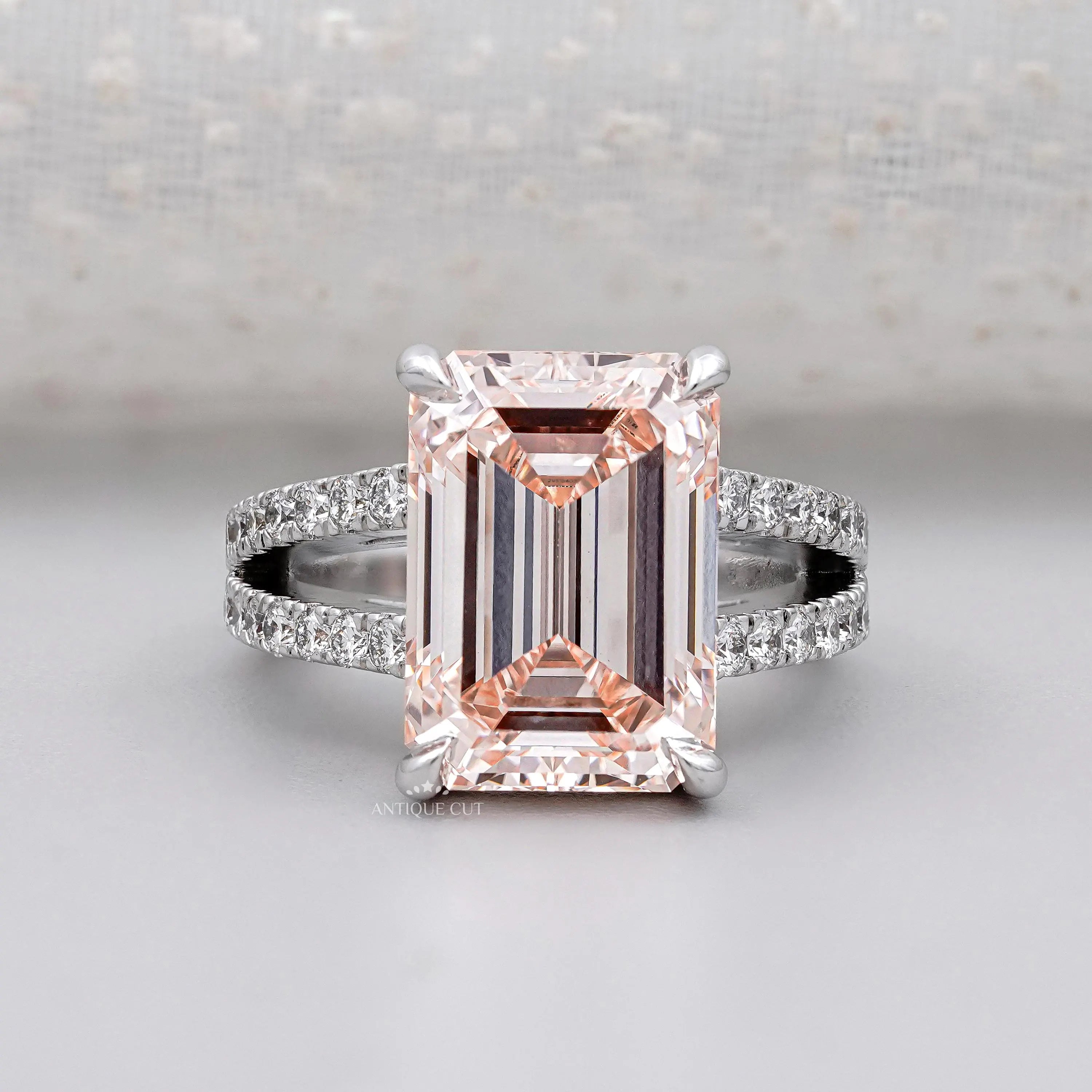 Emerald cut morganite engagement ring in white gold