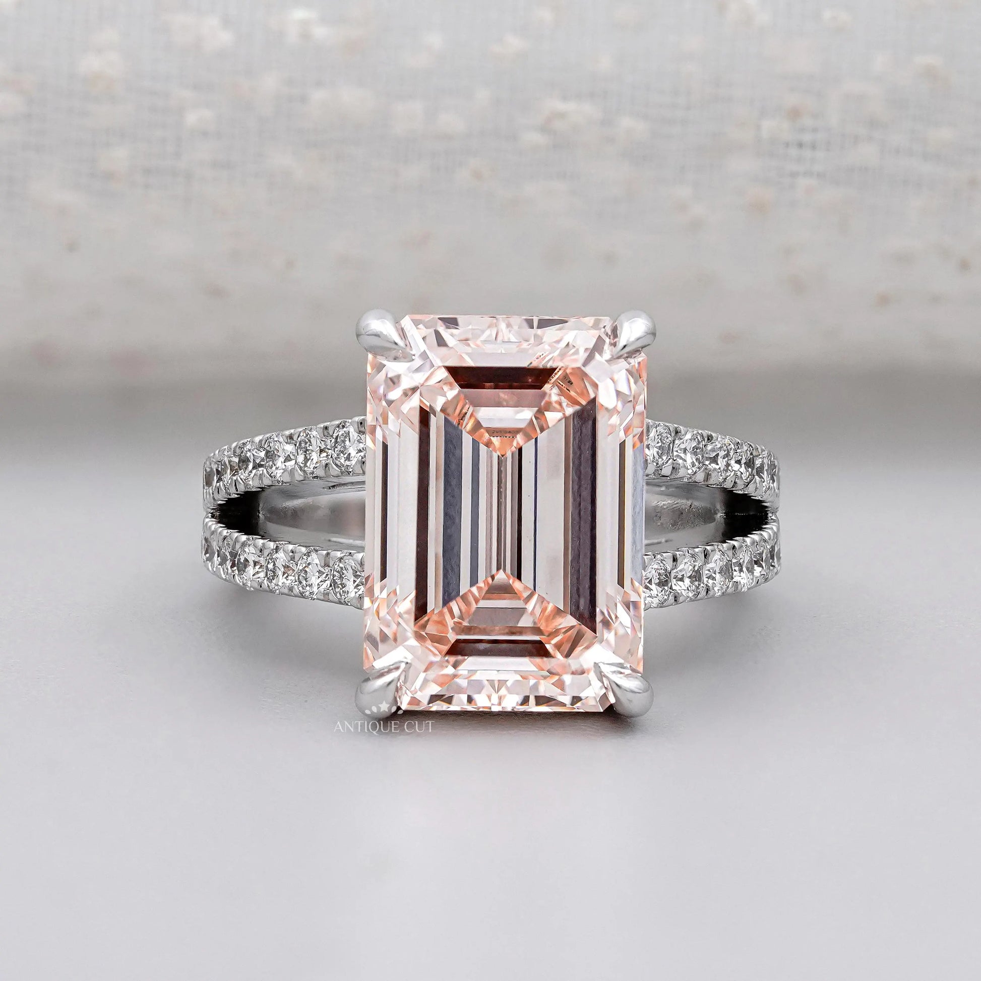 Emerald cut morganite engagement ring in white gold