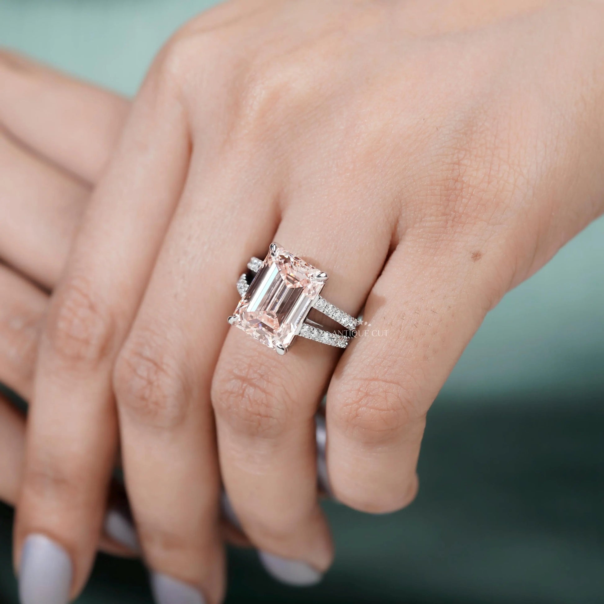Fine jewelry emerald cut morganite ring