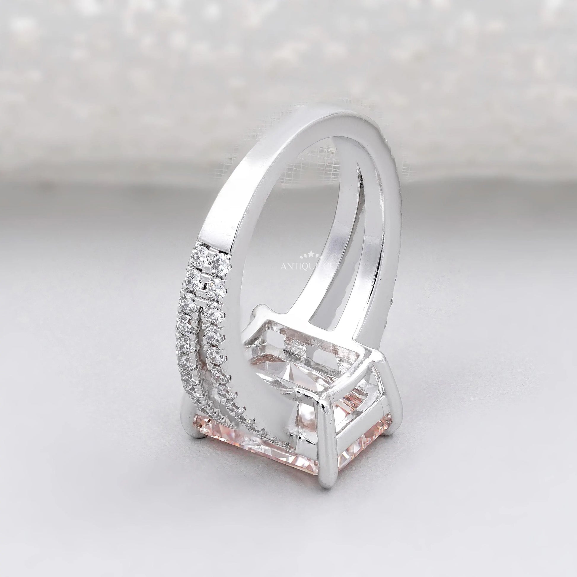 Elegant radiant pink diamond engagement ring