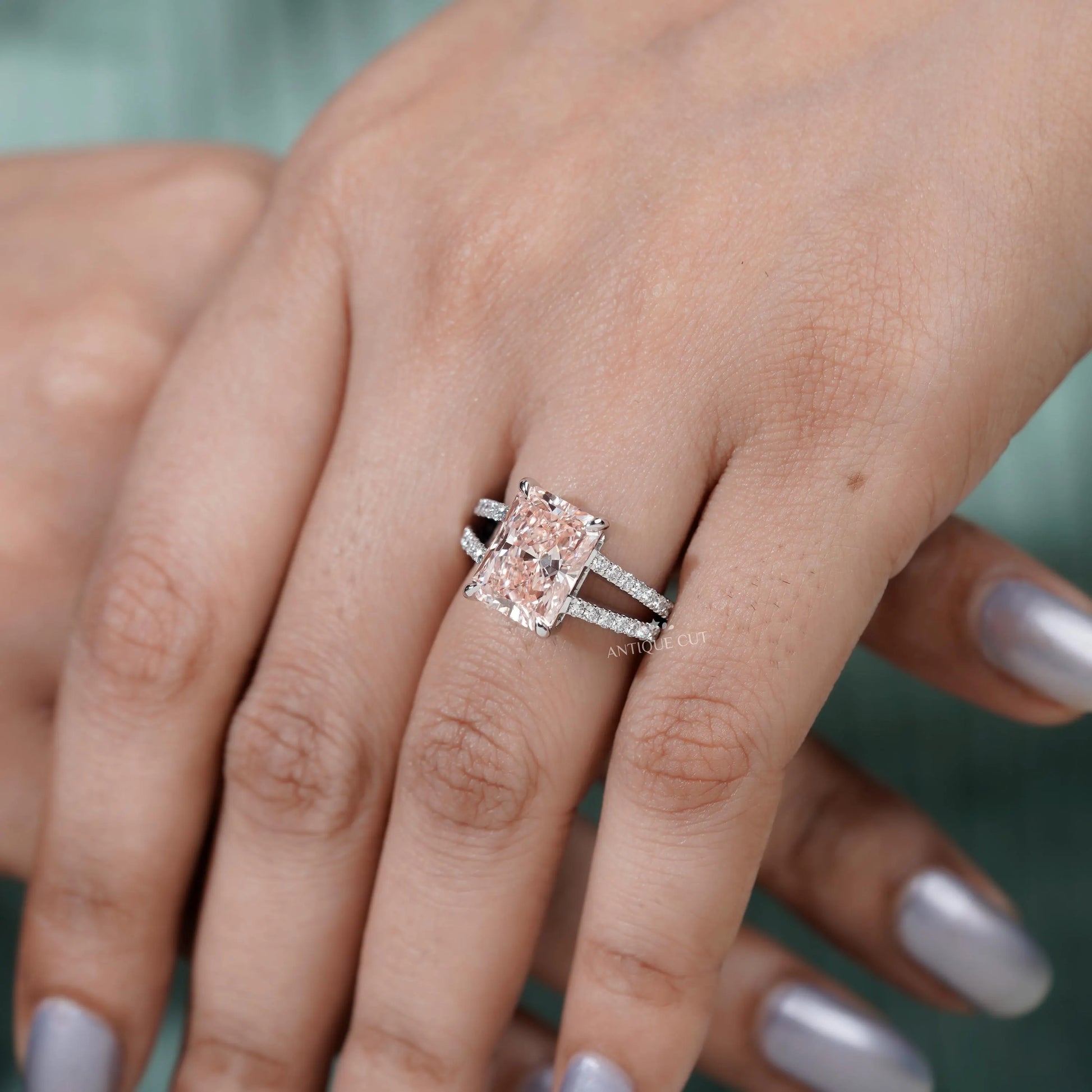 Timeless pink diamond split shank engagement ring