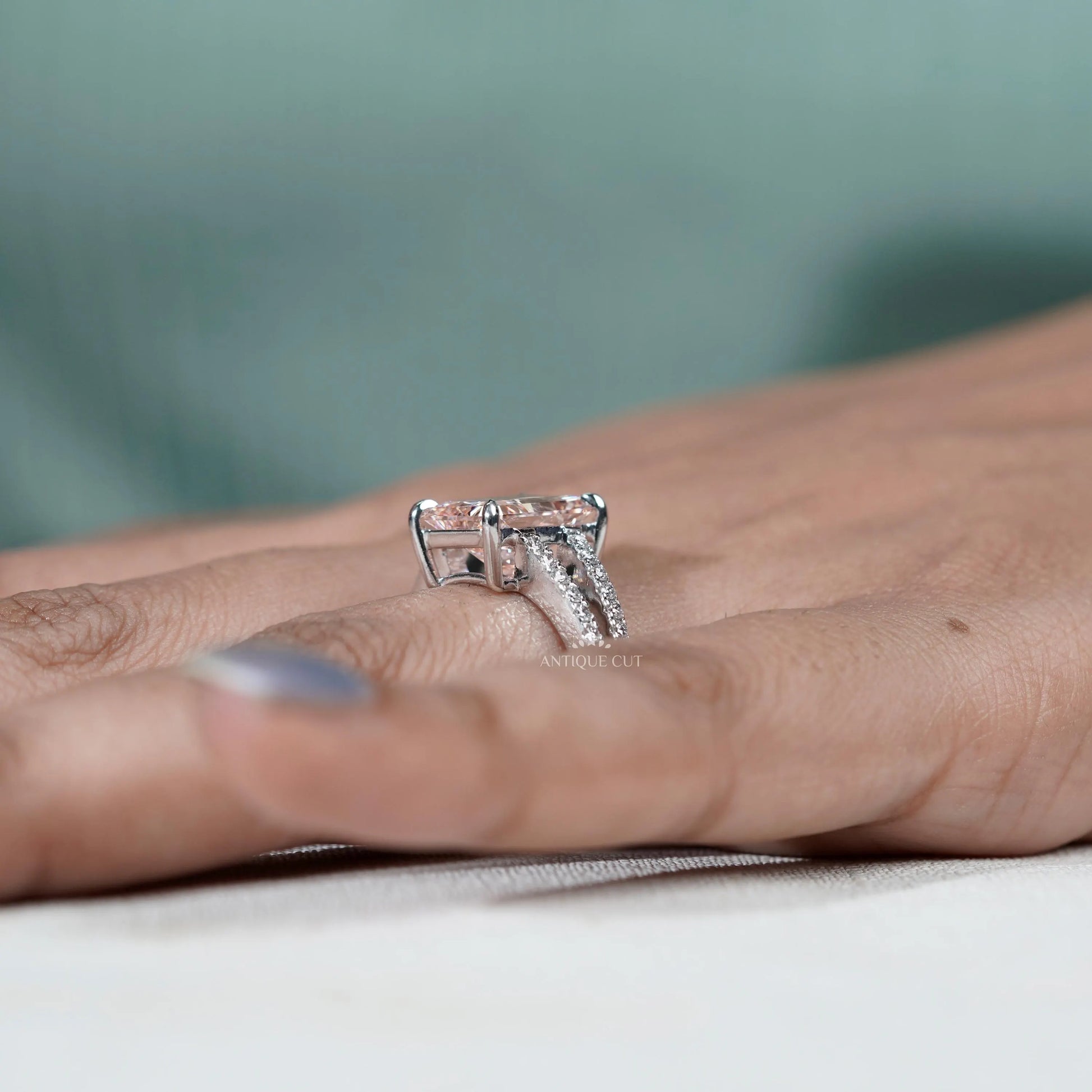 Handcrafted Antiquecut pink diamond engagement ring