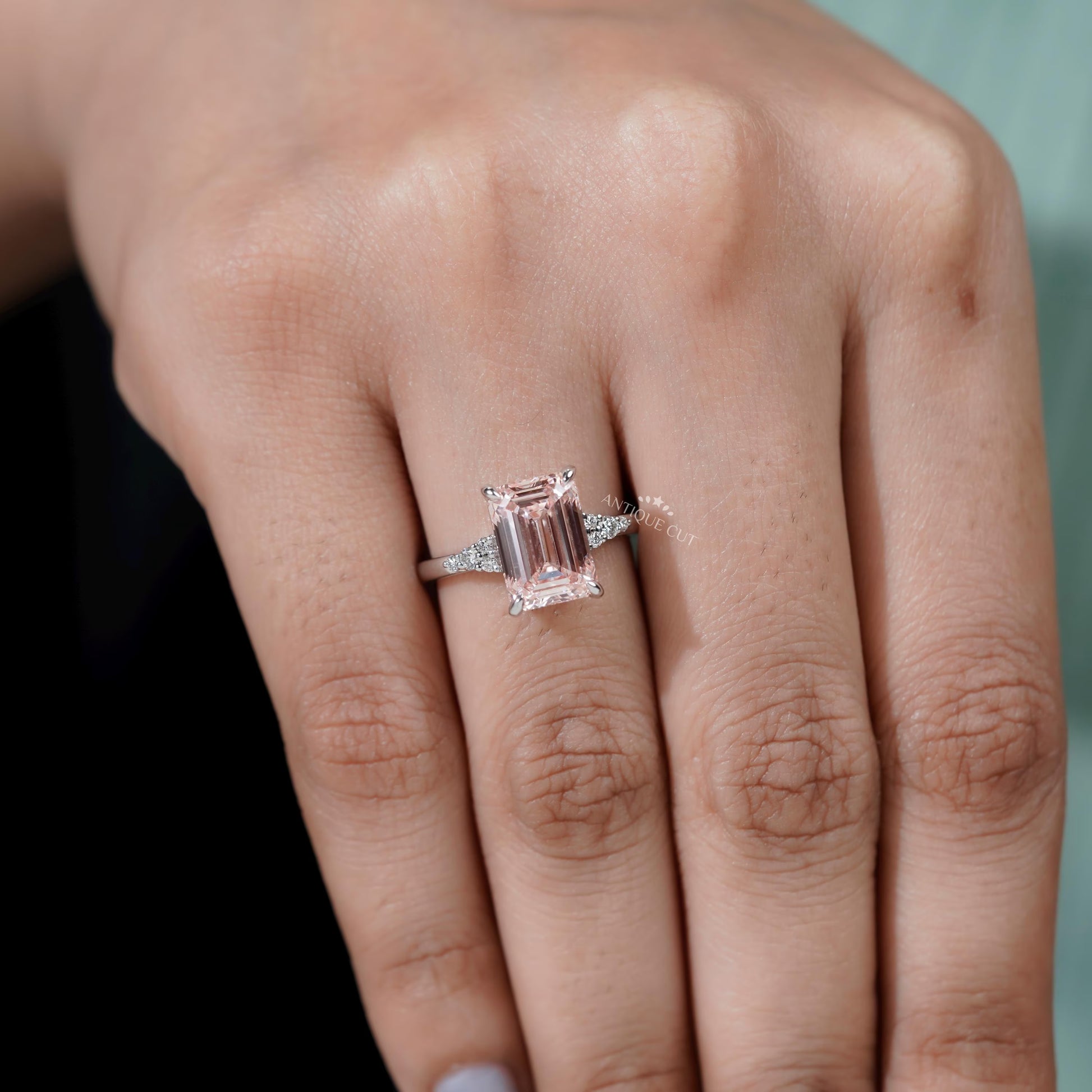 Modern white gold pink solitaire ring