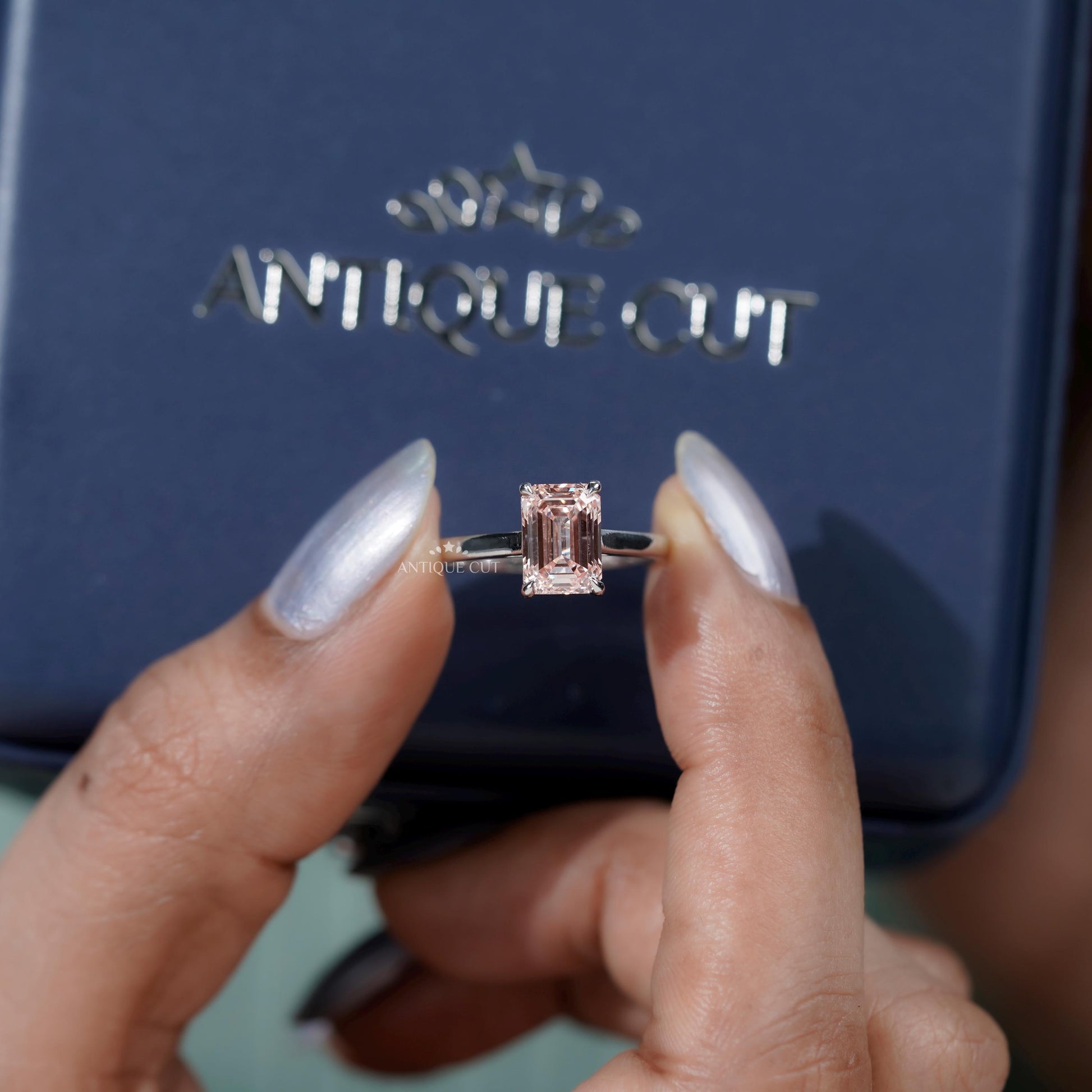 Modern Emerald Cut Pink Diamond Solitaire Engagement Ring | IGI Certified