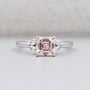 Blush pink Asscher cut diamond ring in white gold