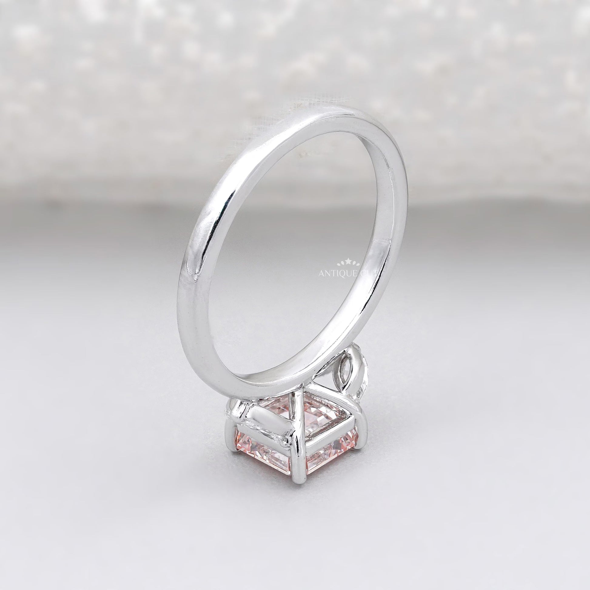 Antiquecut Asscher cut pink diamond ring