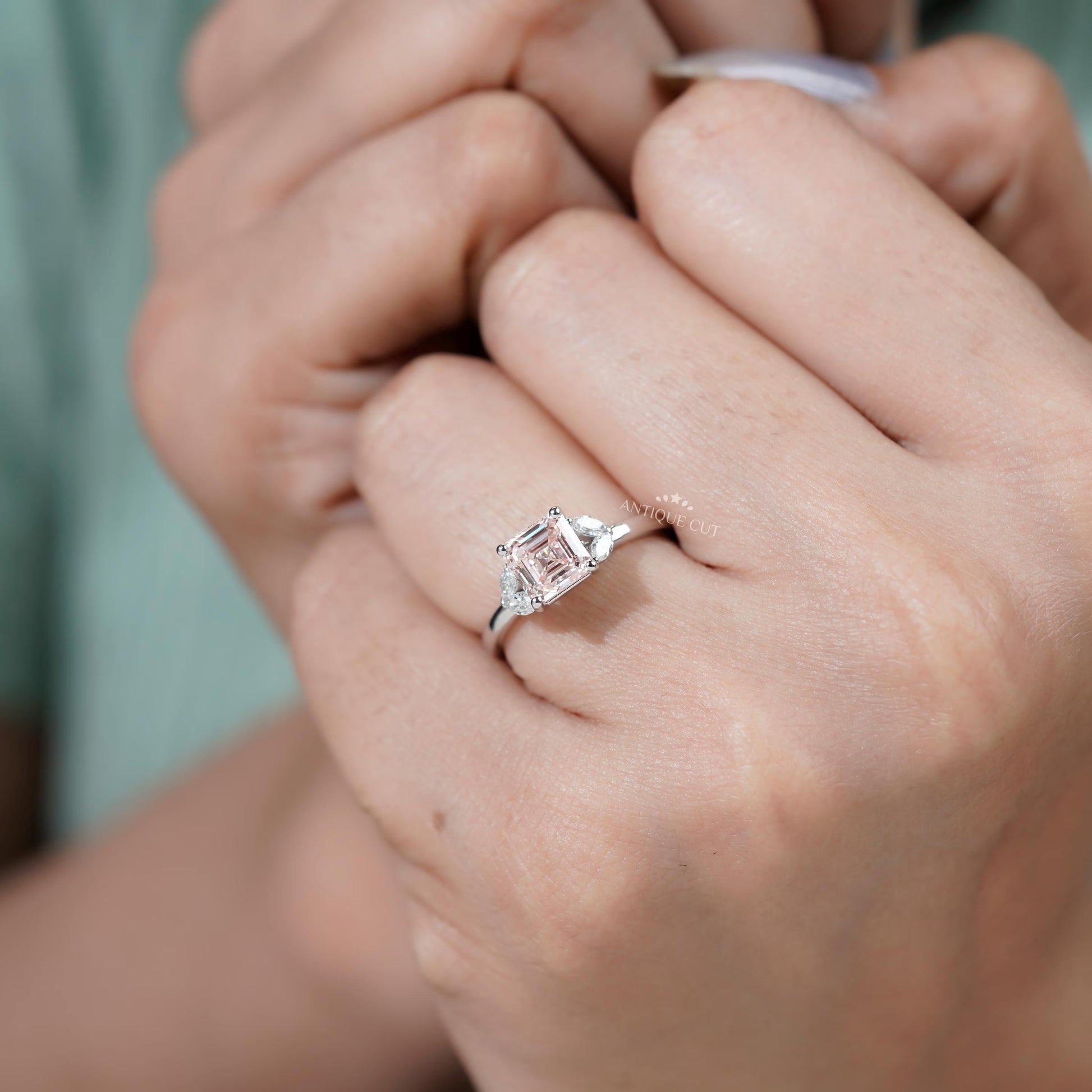 Modern white gold Asscher cut diamond ring
