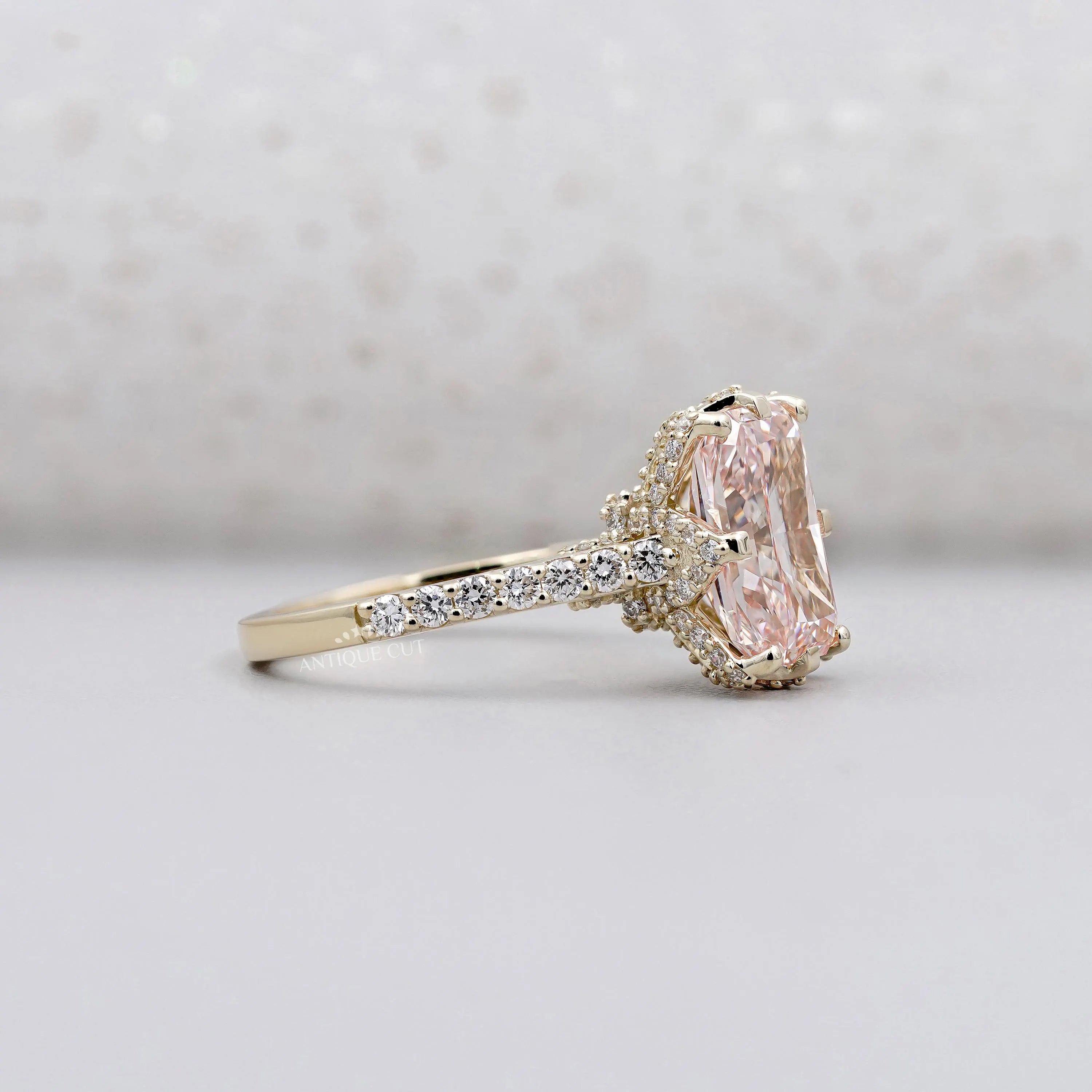 IGI certified radiant pink diamond engagement ring
