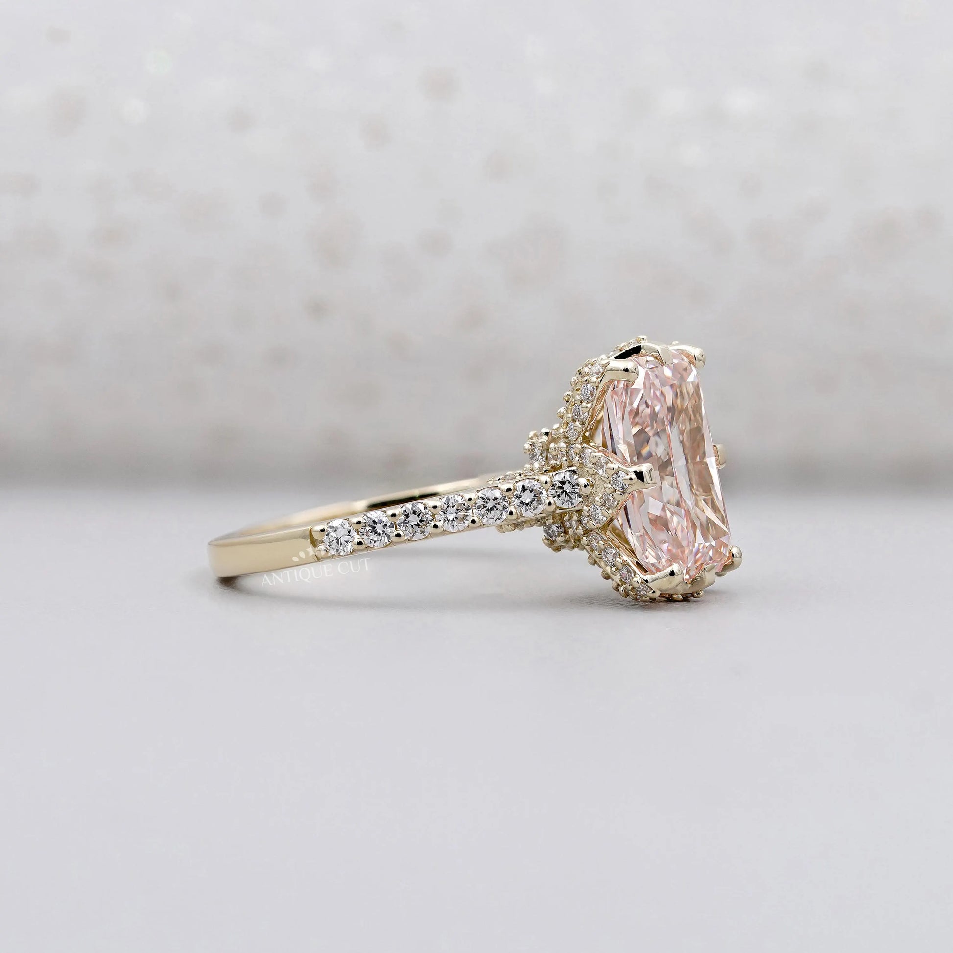 IGI certified radiant pink diamond engagement ring