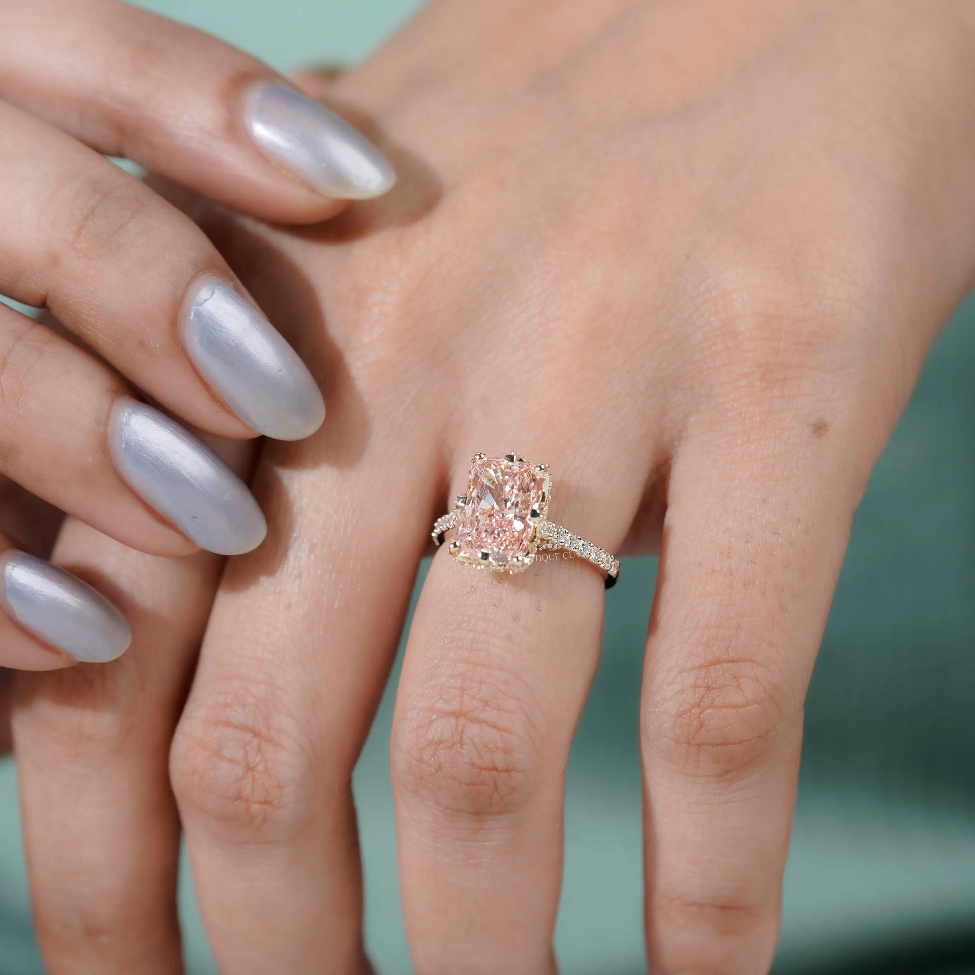 Statement radiant pink diamond engagement ring