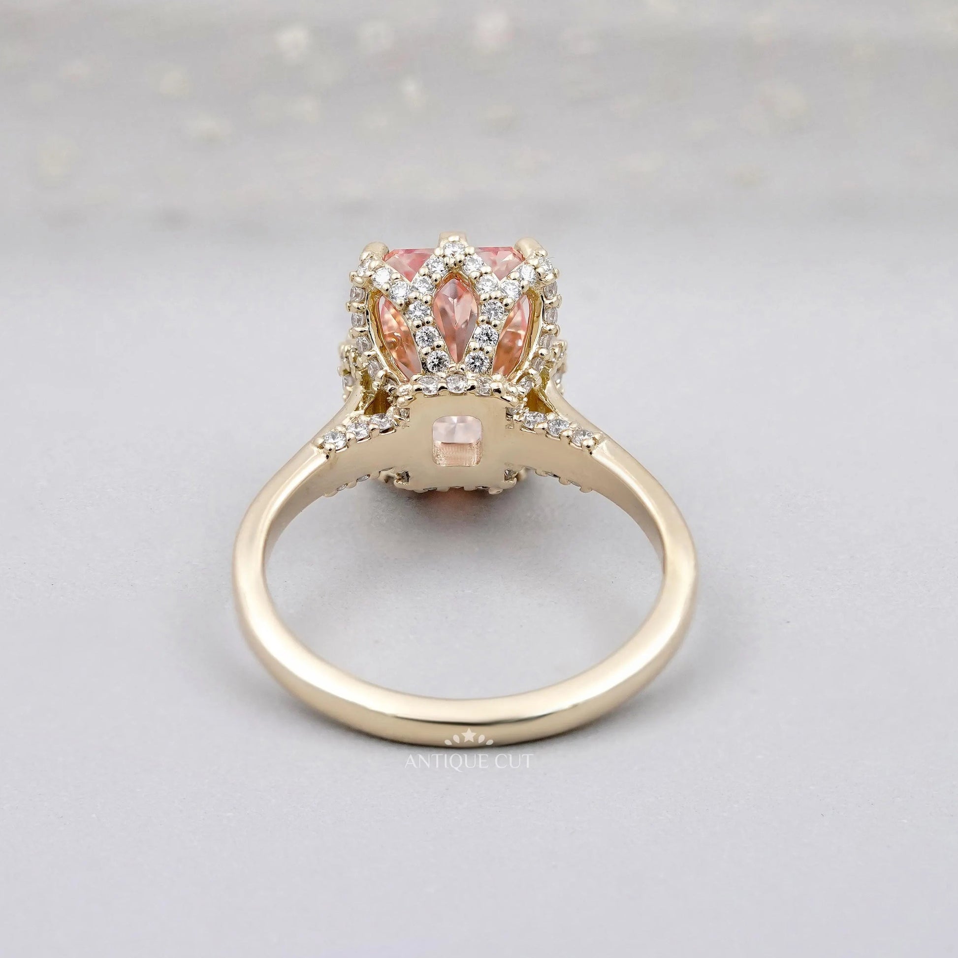 Lab grown pink diamond hidden halo gold ring