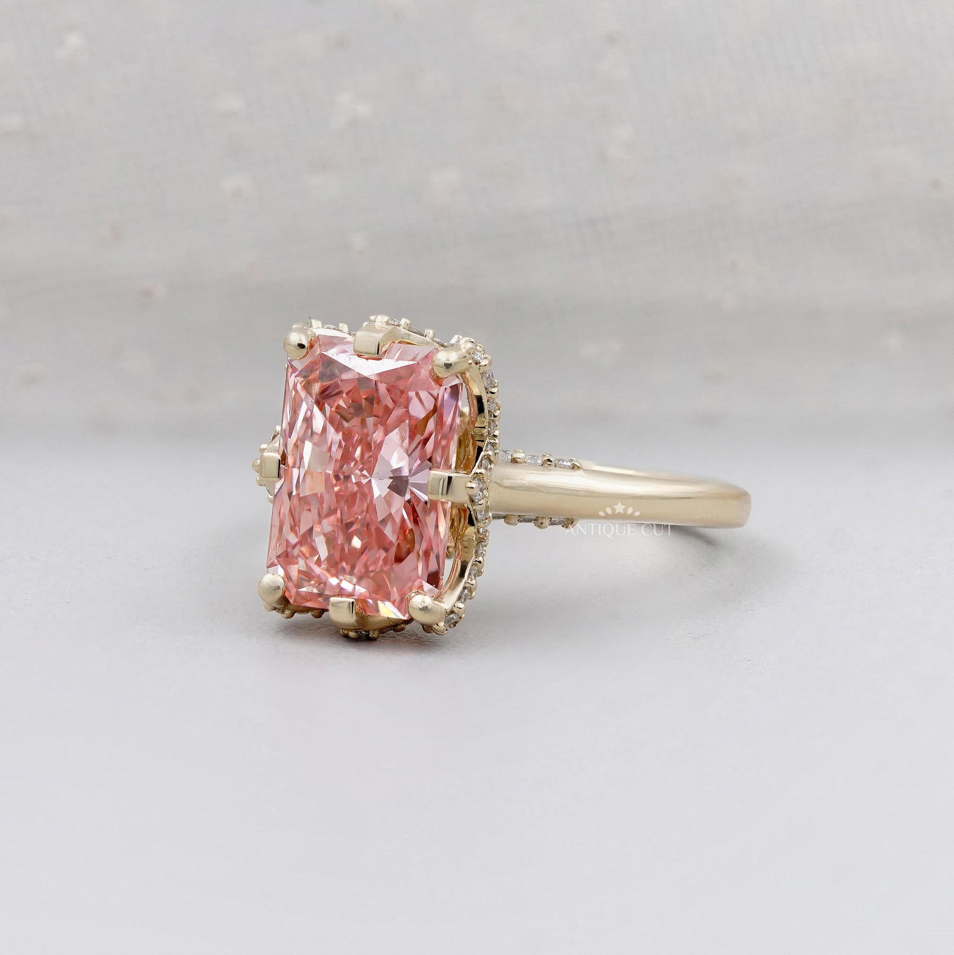 IGI certified radiant pink diamond engagement ring