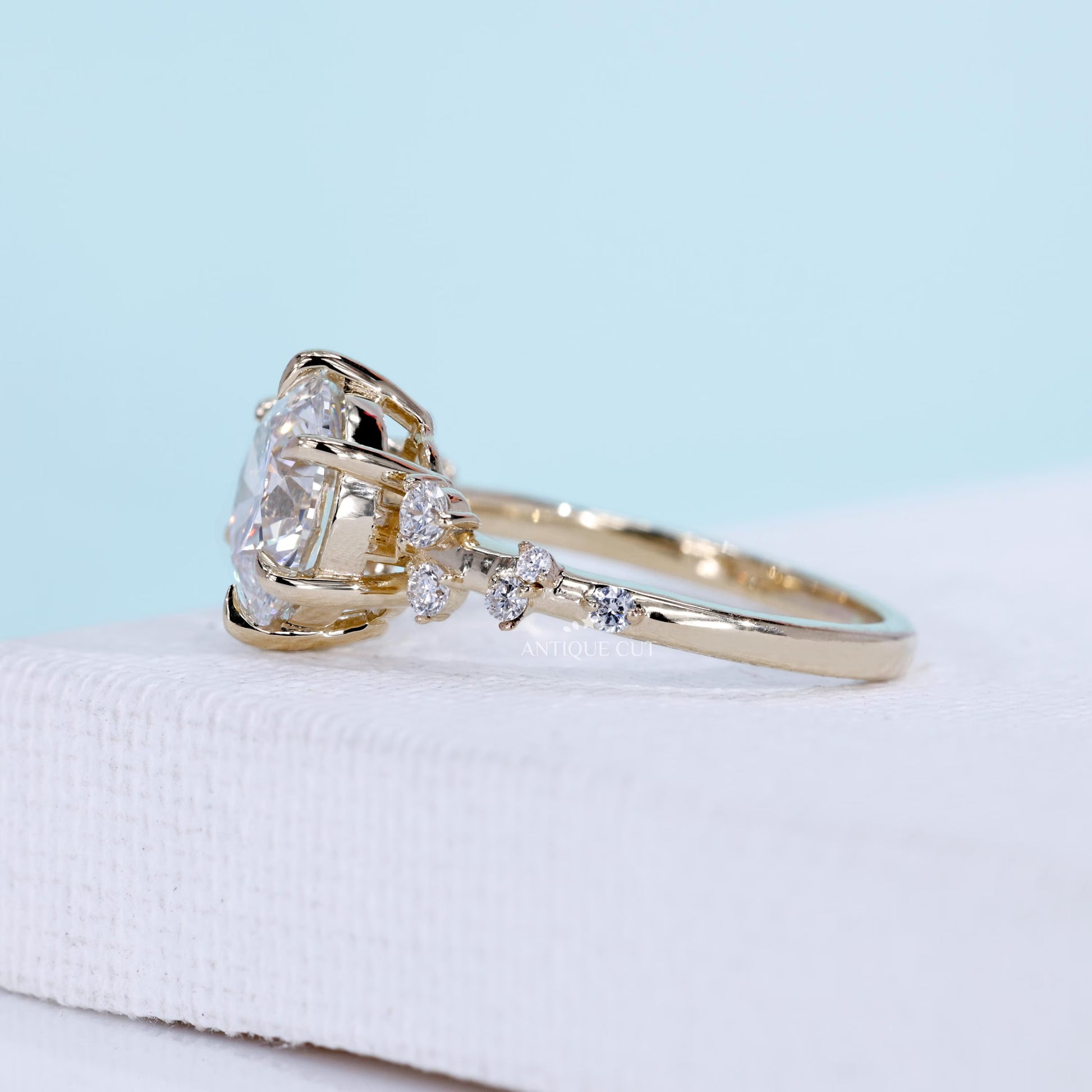 Antiquecut lab grown diamond engagement ring
