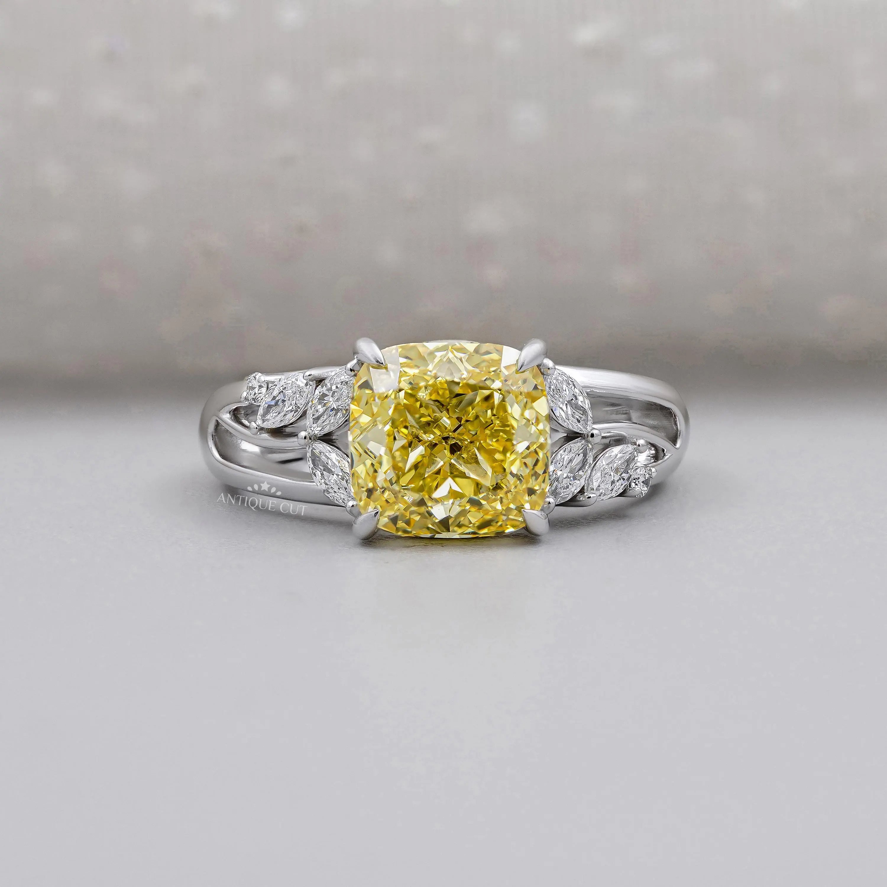 Yellow Cushion Cut Diamond Engagement Ring in White Gold