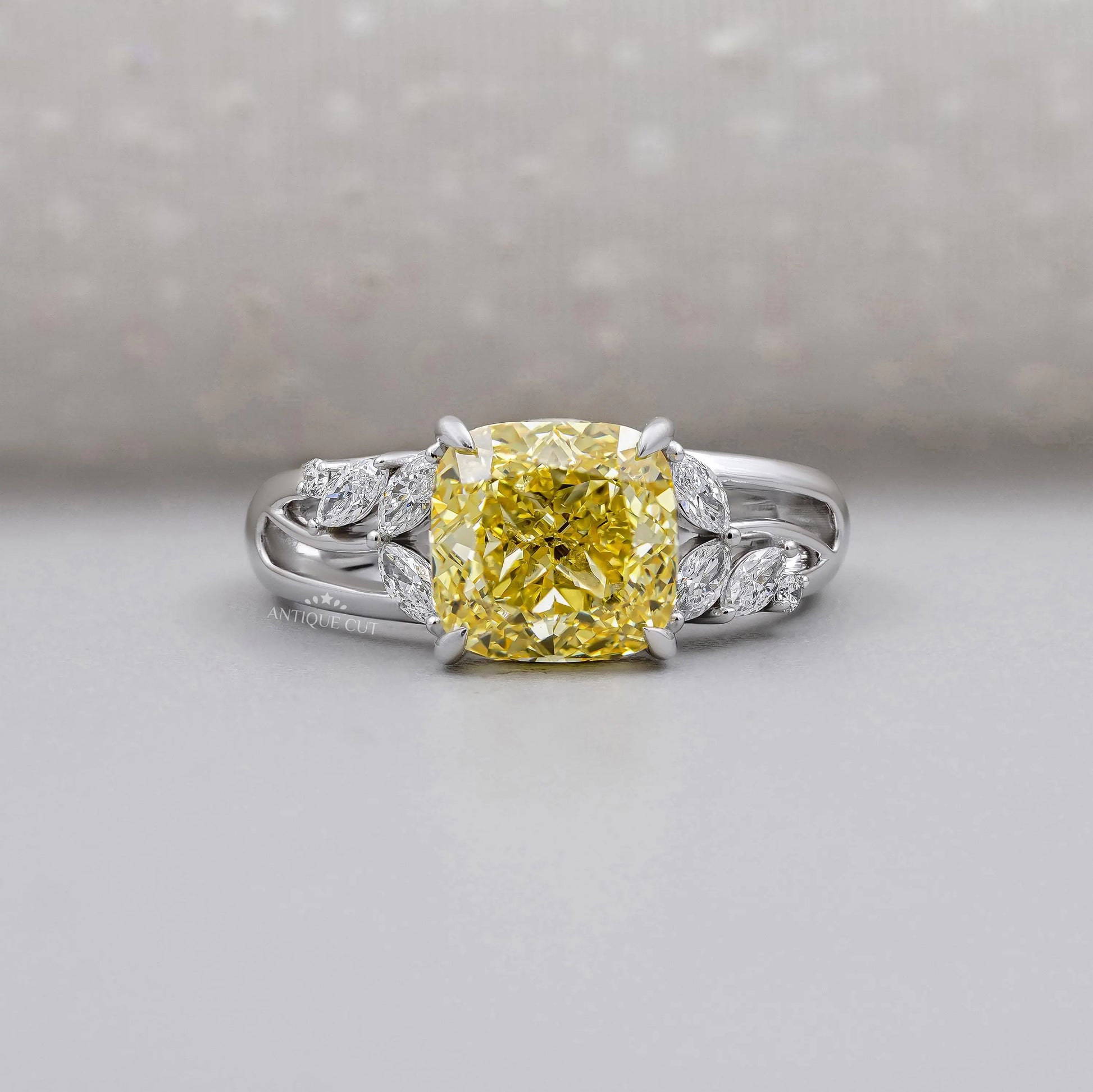 Yellow Cushion Cut Diamond Engagement Ring in White Gold
