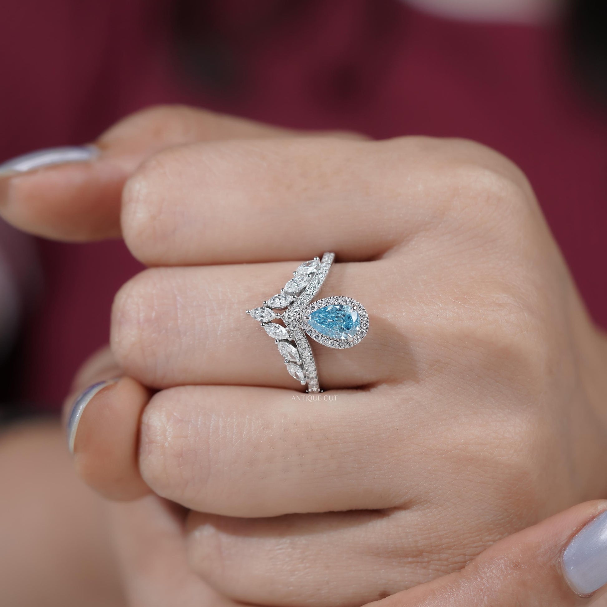 Chevron marquise and round diamond wedding band