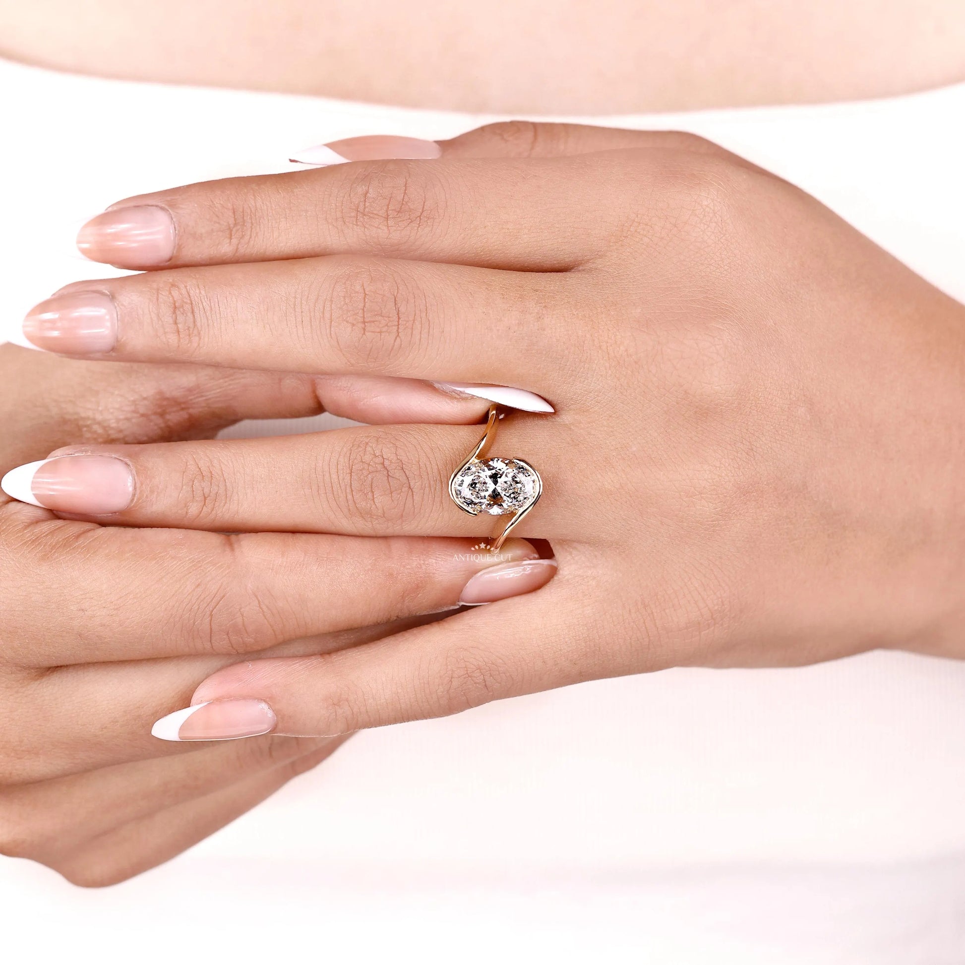 Lab created oval diamond ring yellow gold
