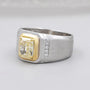 Fancy yellow radiant diamond ring for men with wide band design
