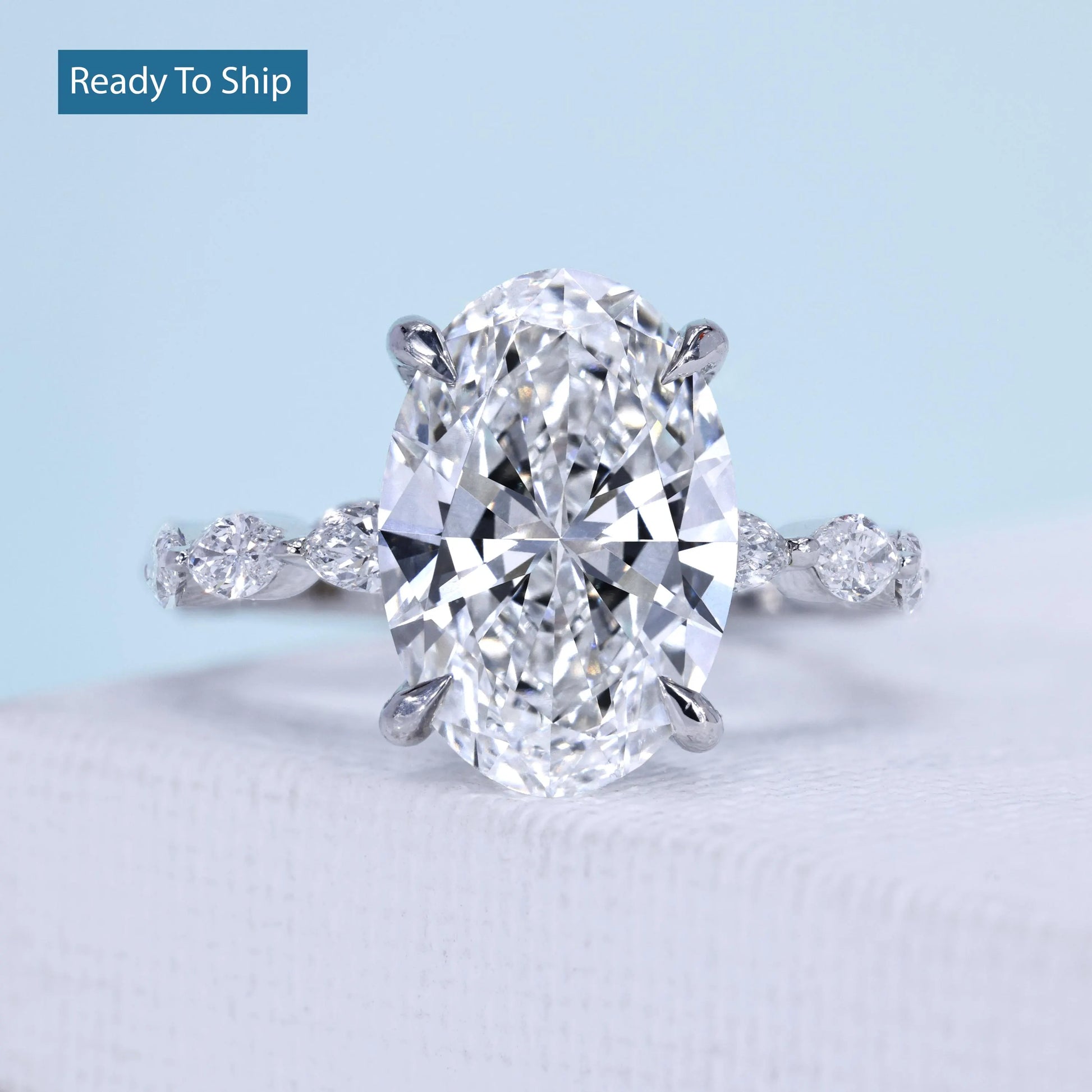 Oval cut lab grown diamond engagement ring white gold