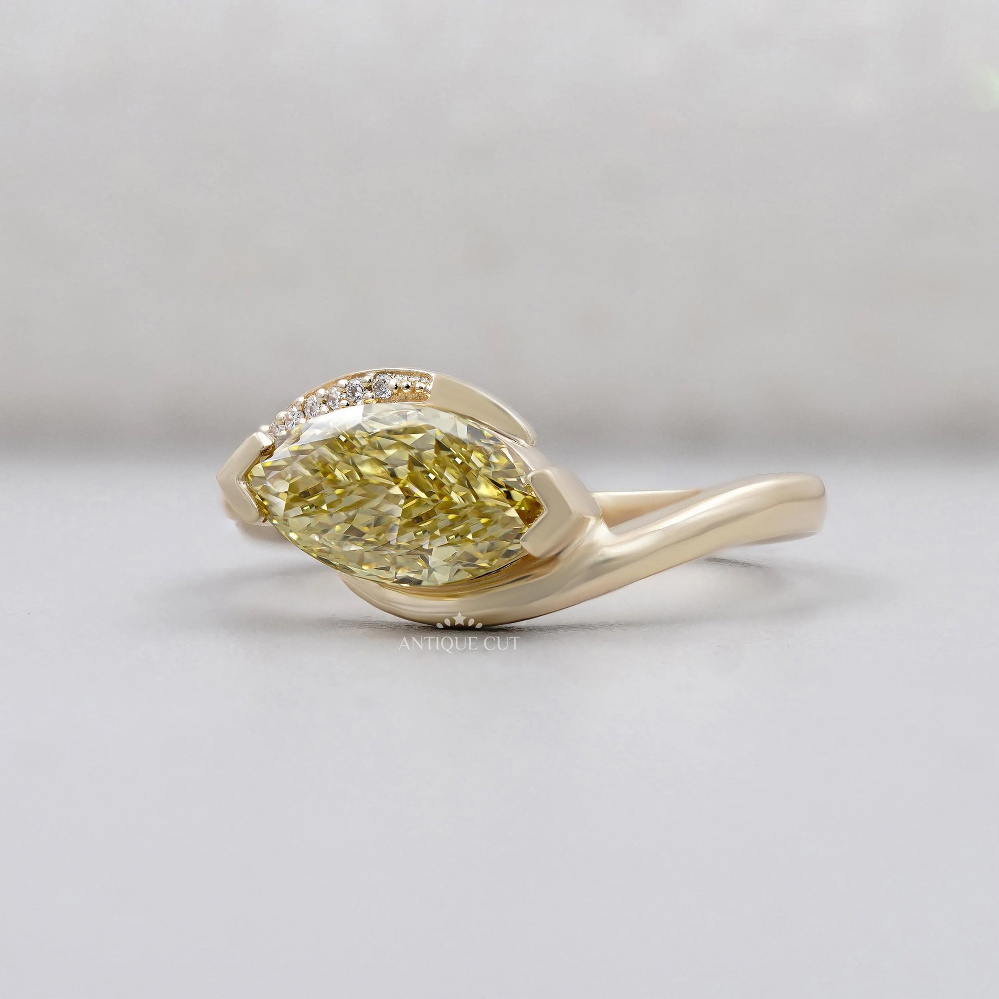 Yellow Diamond East West Marquise Engagement Ring