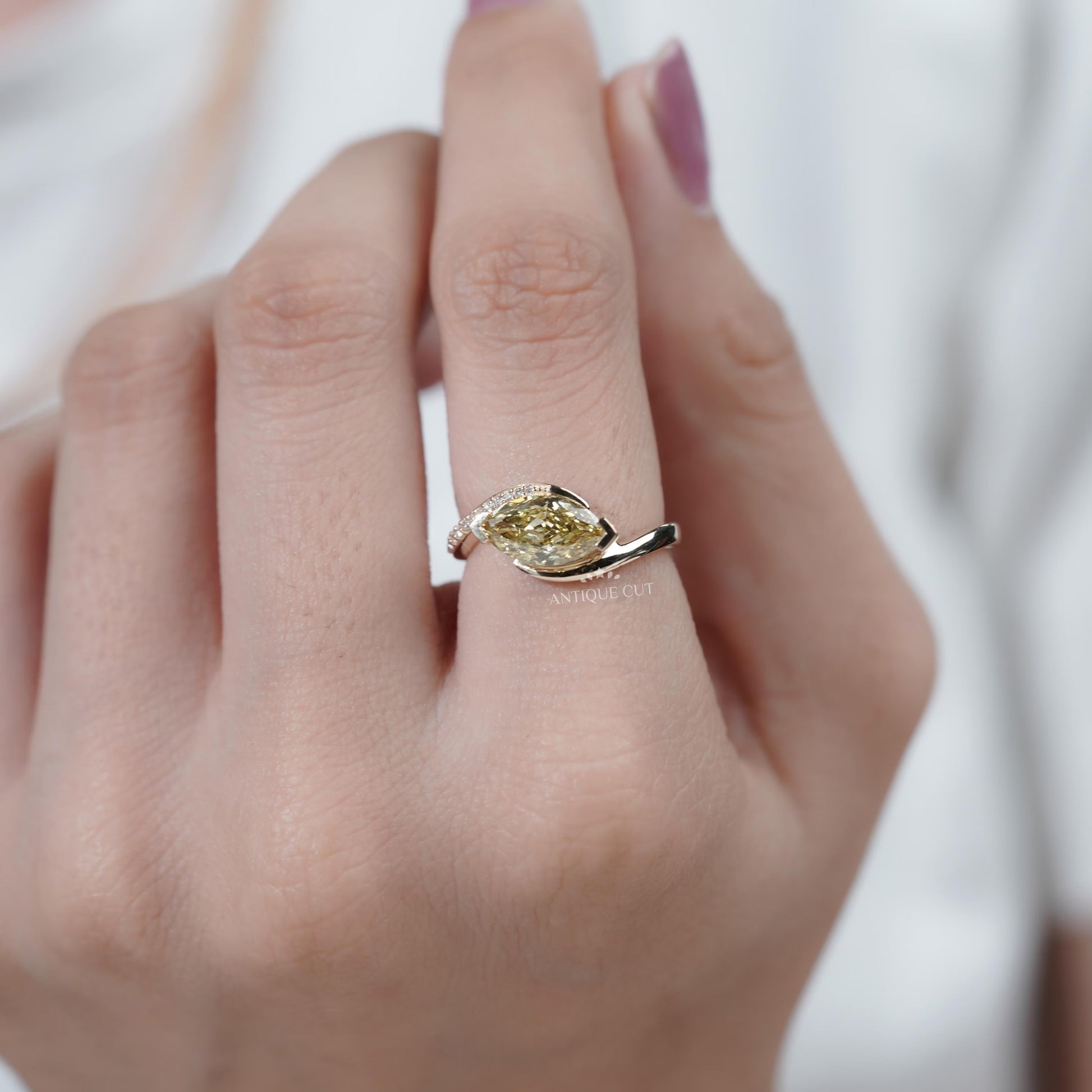 Fine jewelry fancy yellow marquise diamond engagement ring