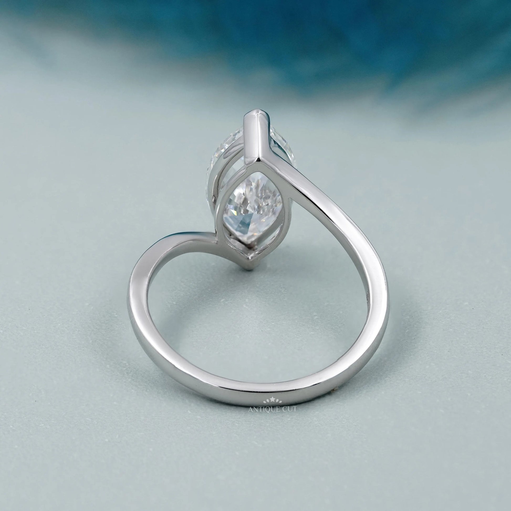 Bypass Setting Marquise Cut Engagement Ring | Solitaire Diamond V-Prongs in Yellow Gold