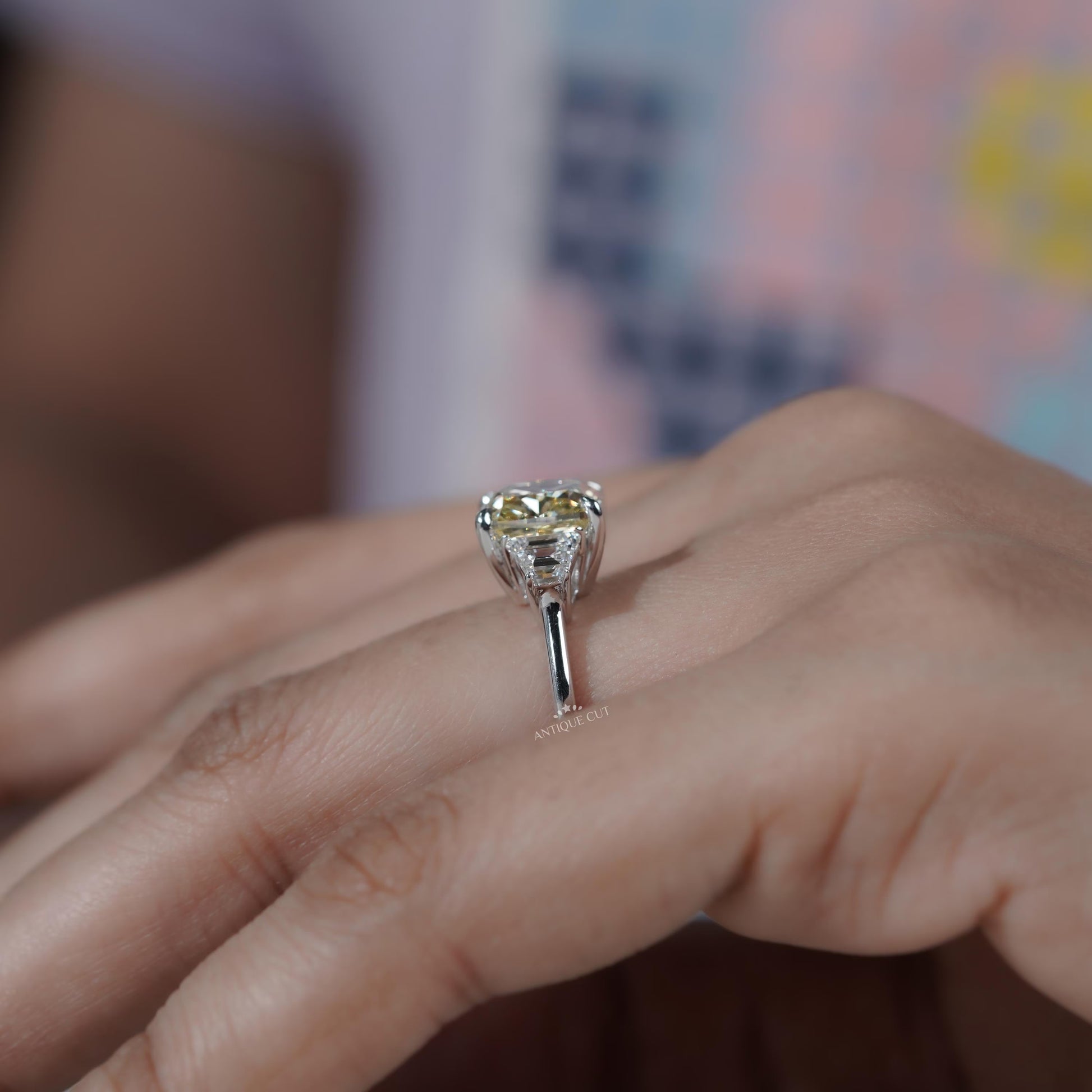 Fine jewelry cushion cut three stone diamond ring