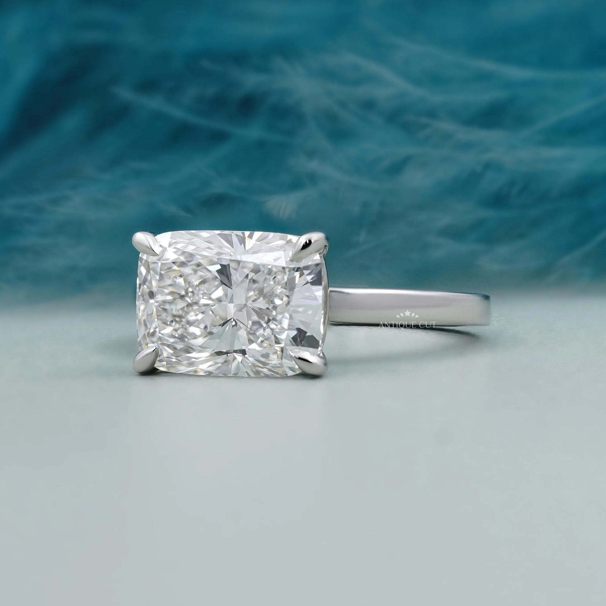 White gold horizontal cushion diamond proposal ring for her