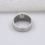 Fancy yellow radiant cut diamond men's ring with wide bezel setting