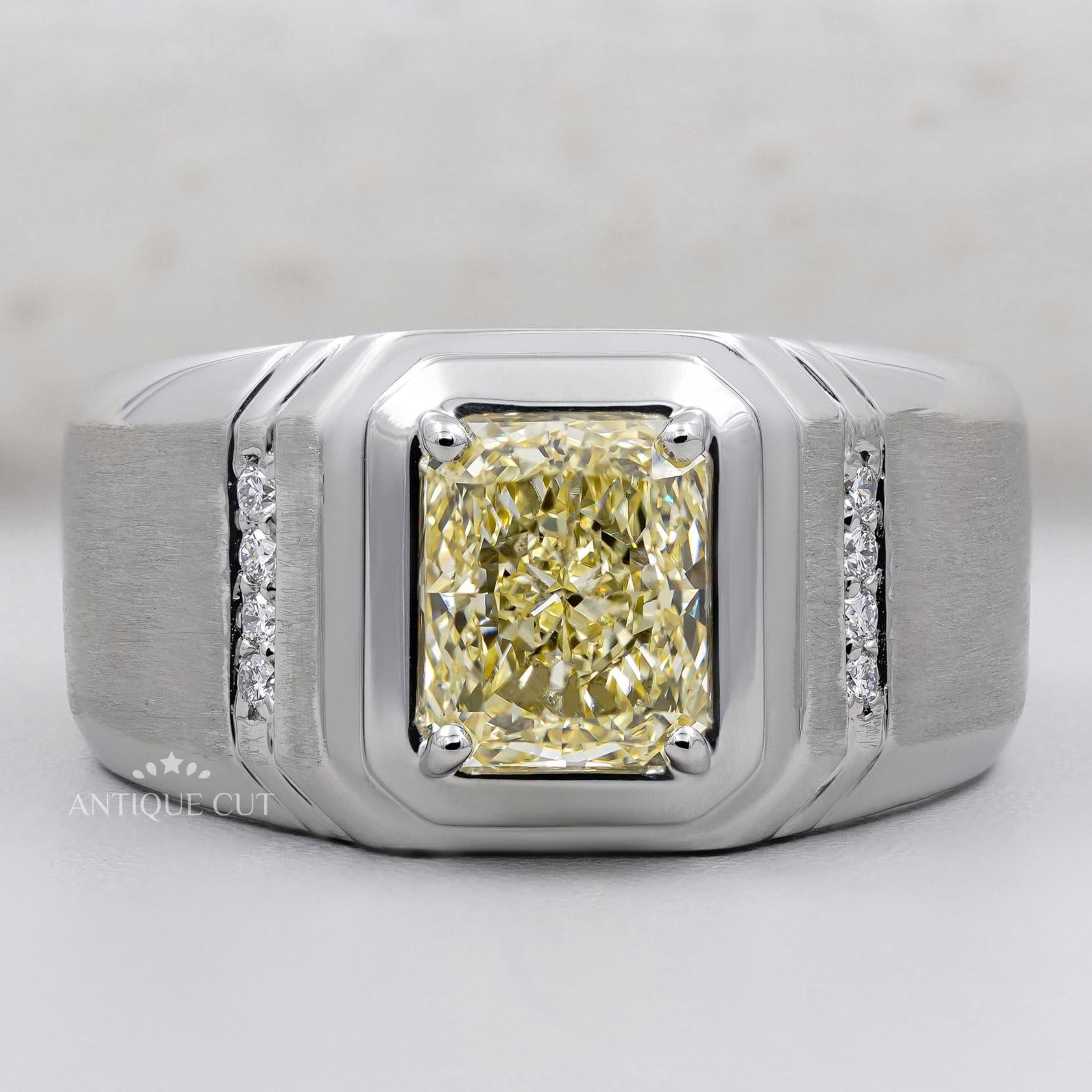Radiant Cut Fancy Yellow Diamond Men's Ring