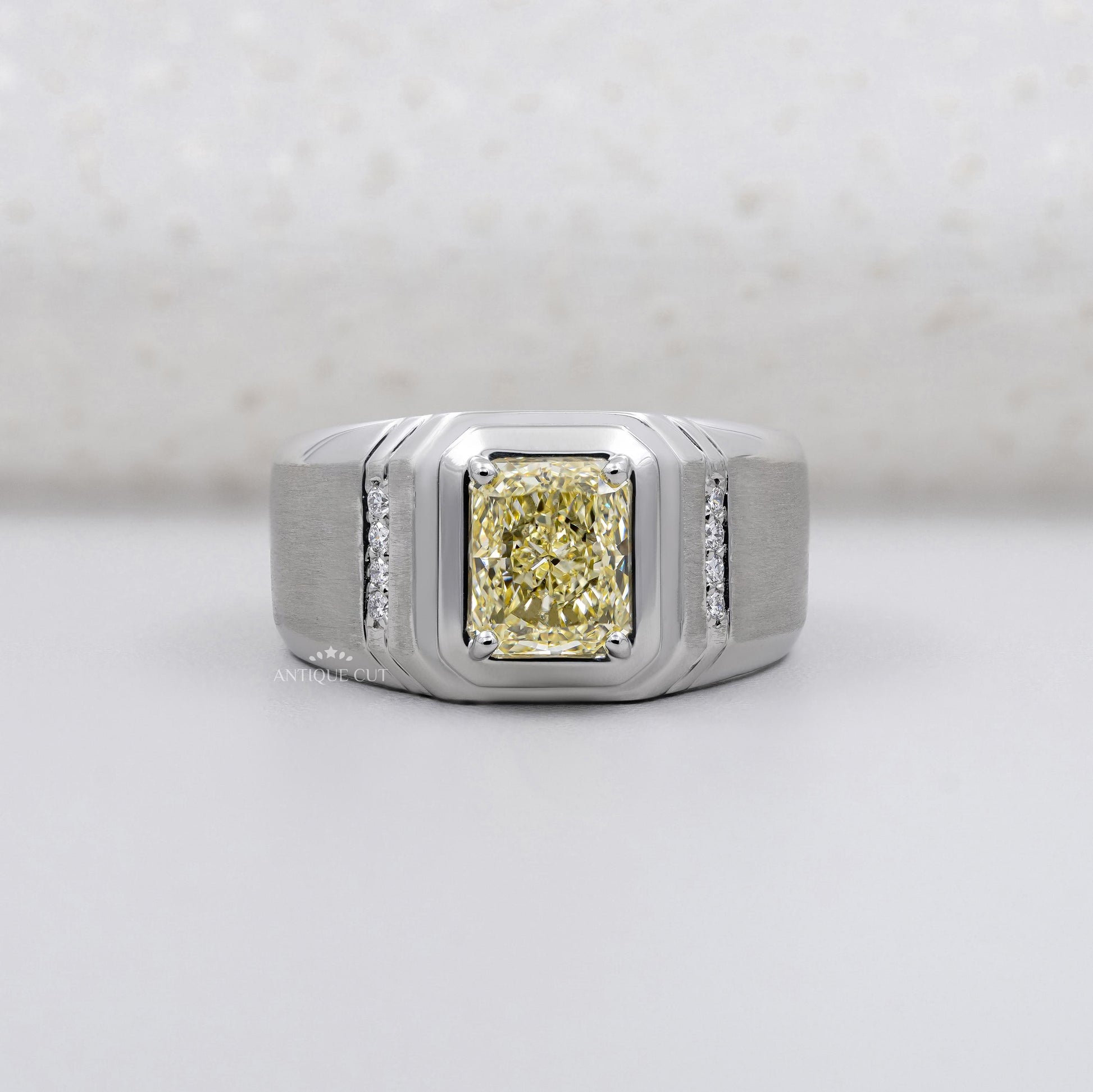 Radiant Cut Fancy Yellow Diamond Men's Ring
