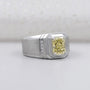 Radiant cut yellow diamond men's engagement ring in white gold