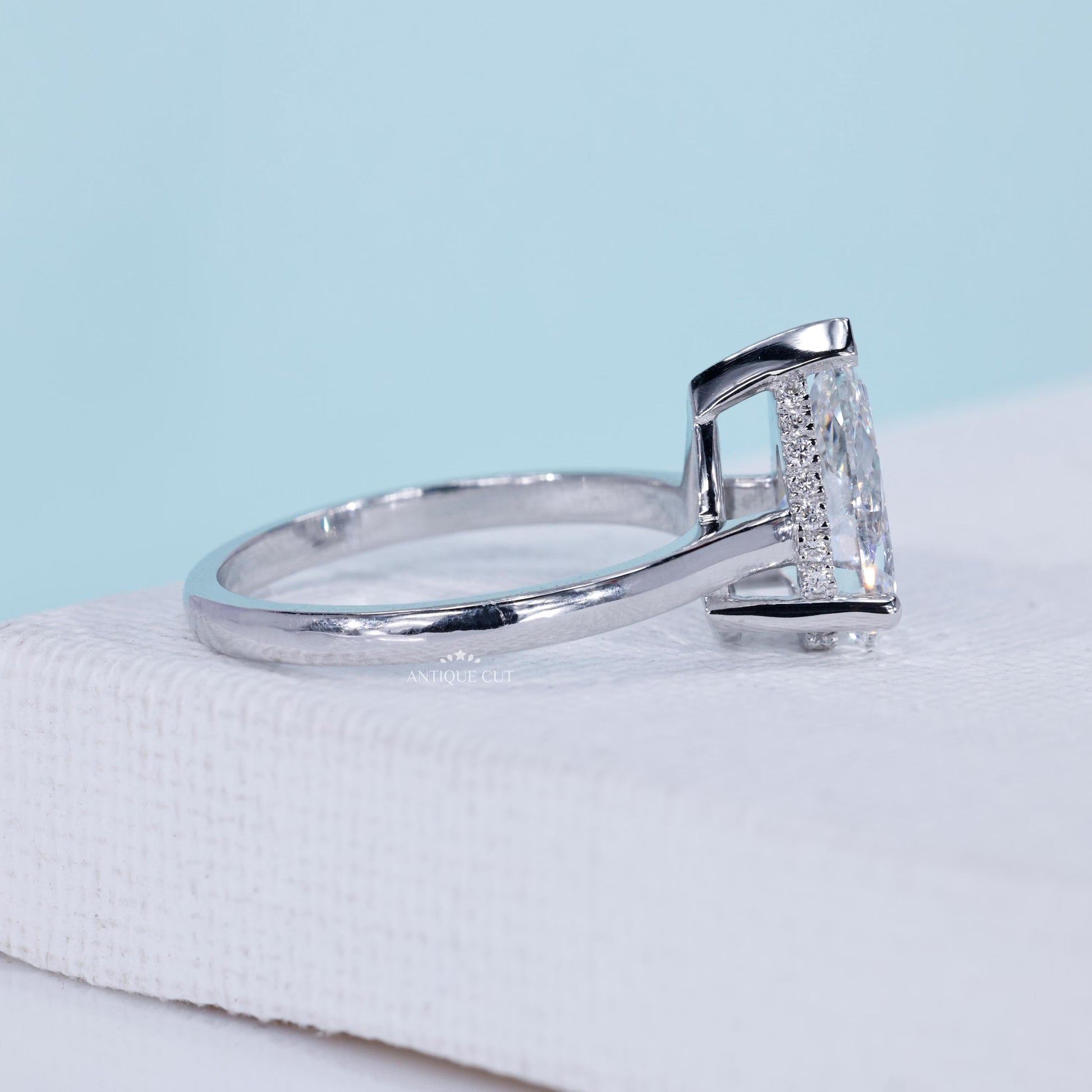 Antiquecut pear cut diamond engagement ring