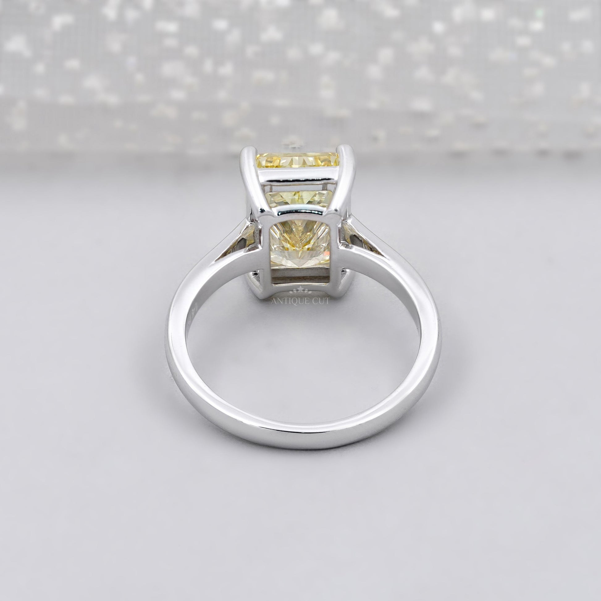 White gold yellow radiant solitaire engagement ring