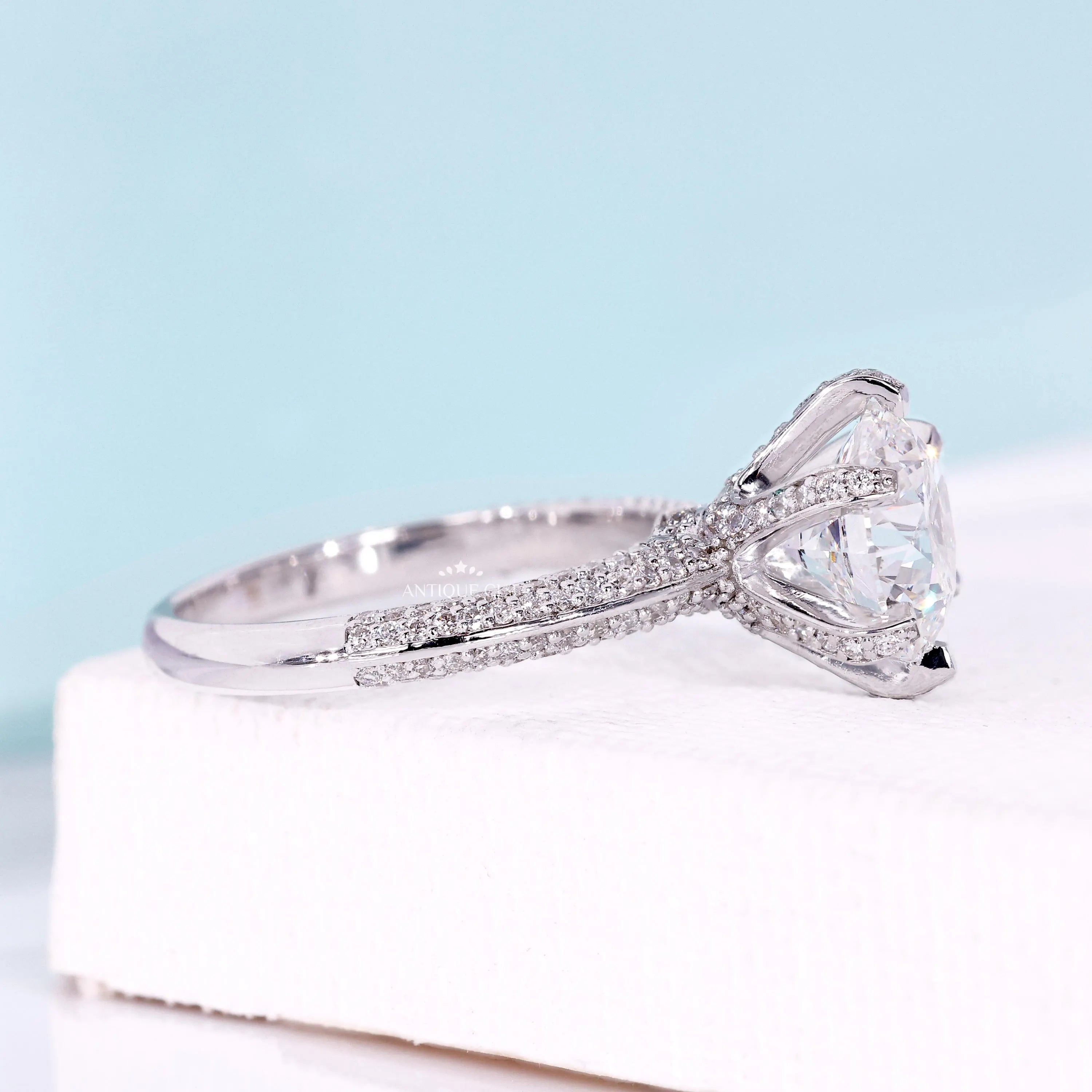 White gold engagement ring featuring round brilliant lab grown diamond