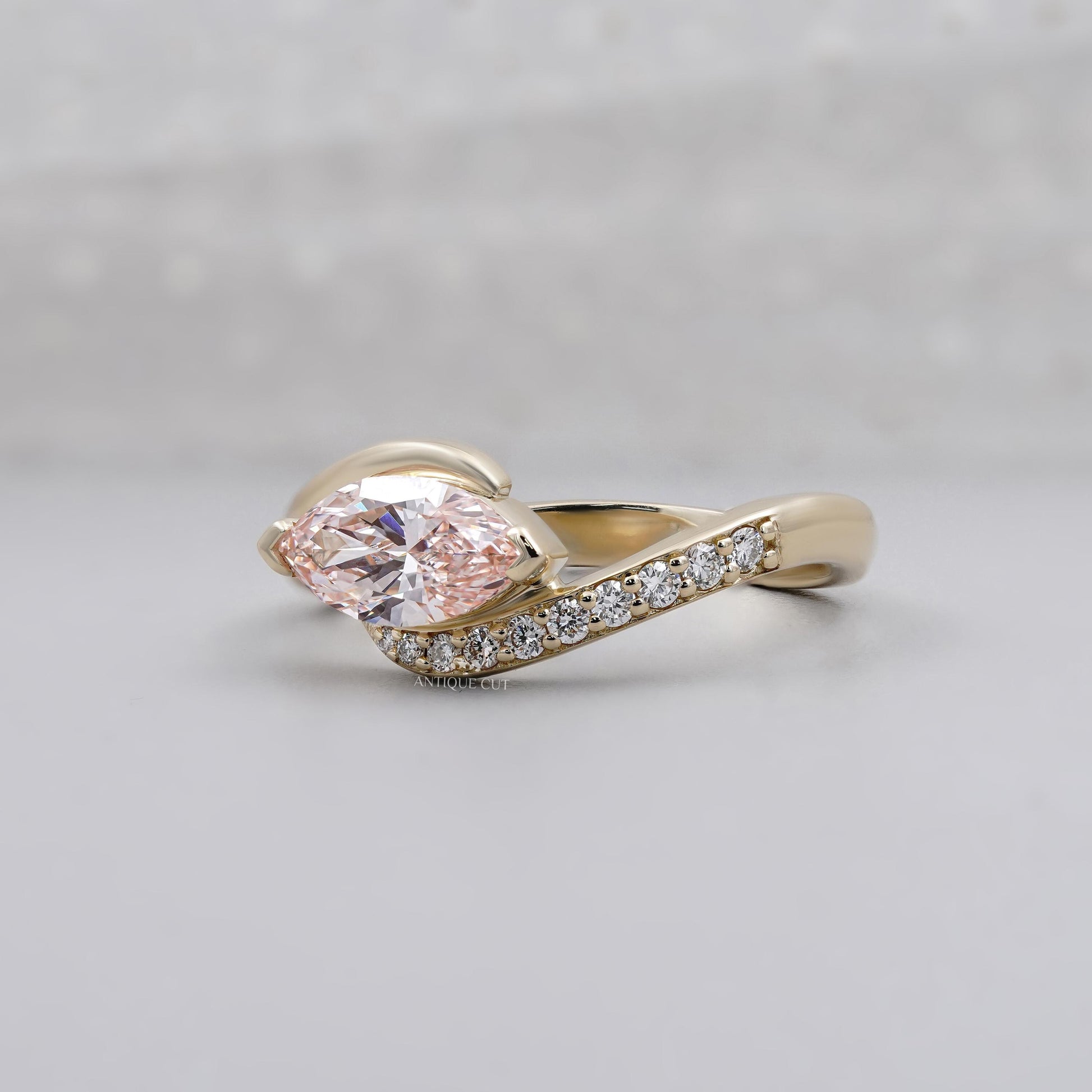 Antiquecut fancy pink marquise diamond ring
