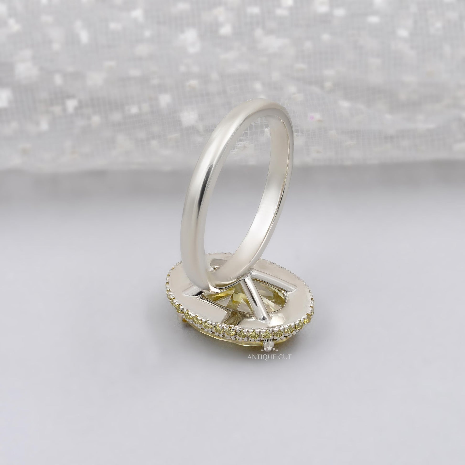 Lab grown oval yellow diamond double halo bridal ring