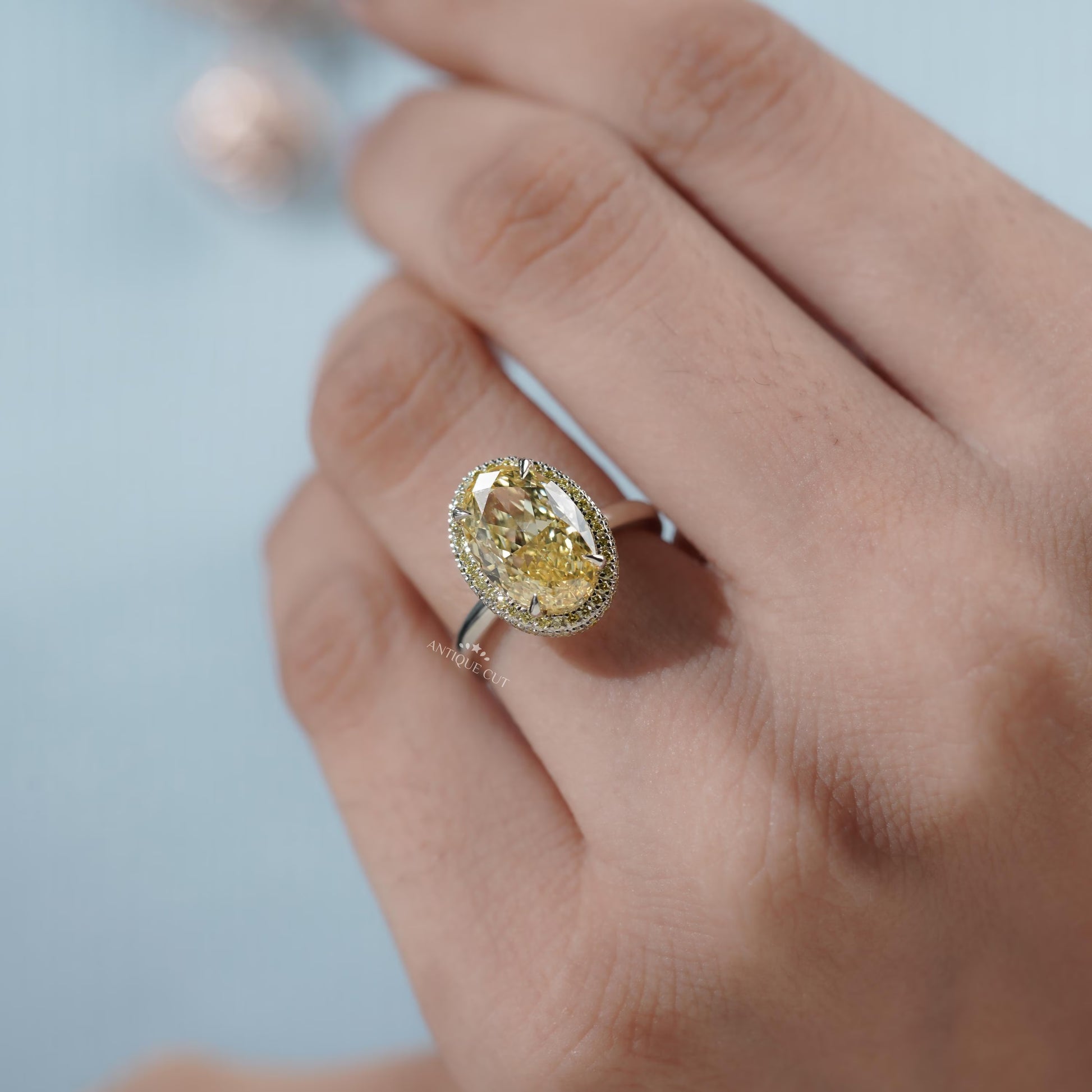 Oval cut yellow diamond double halo bridal ring