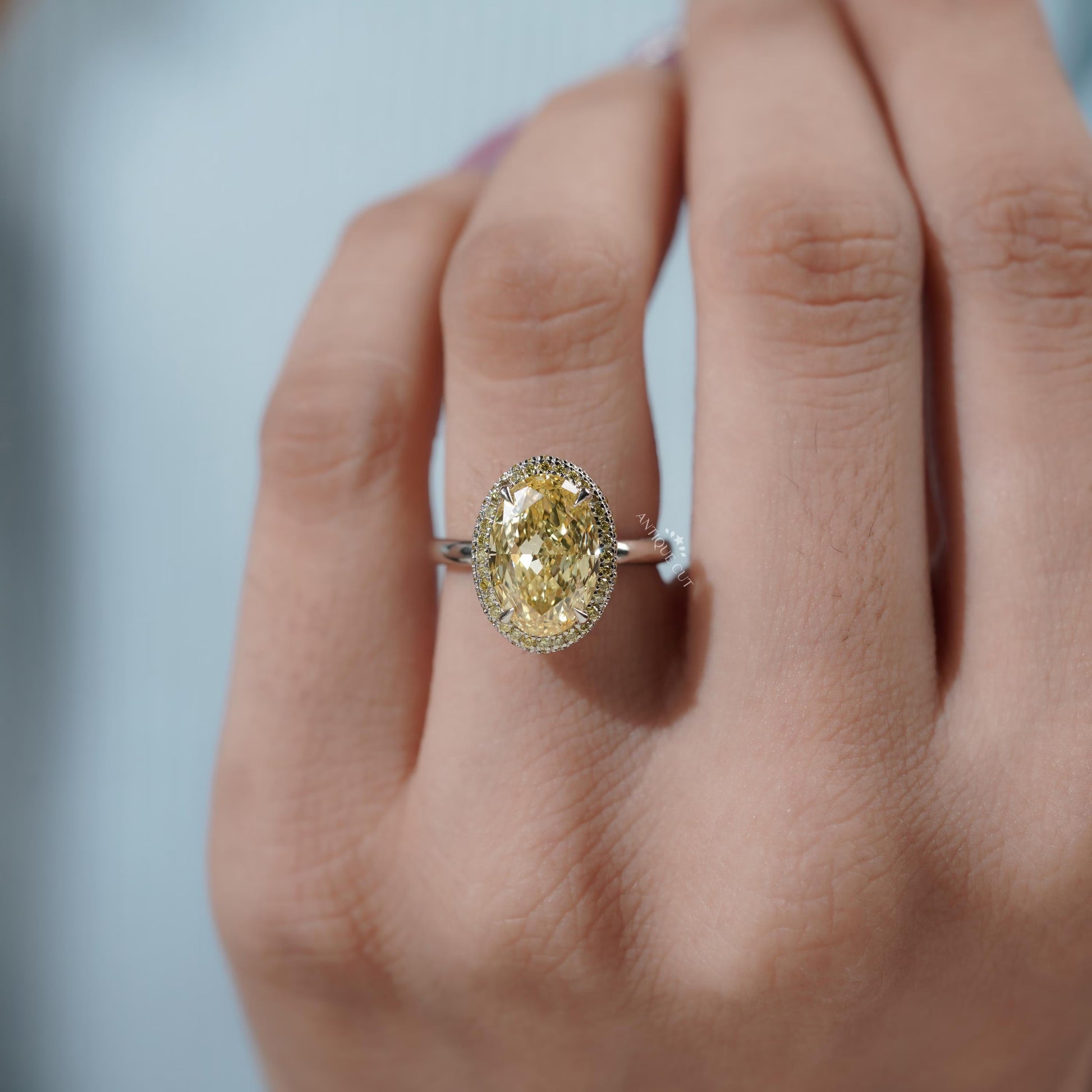 Lab grown diamond engagement ring with double halo