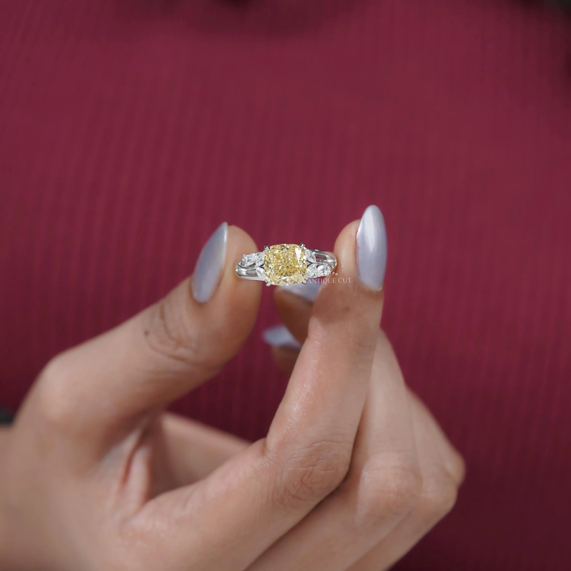 White gold cushion cut diamond engagement ring