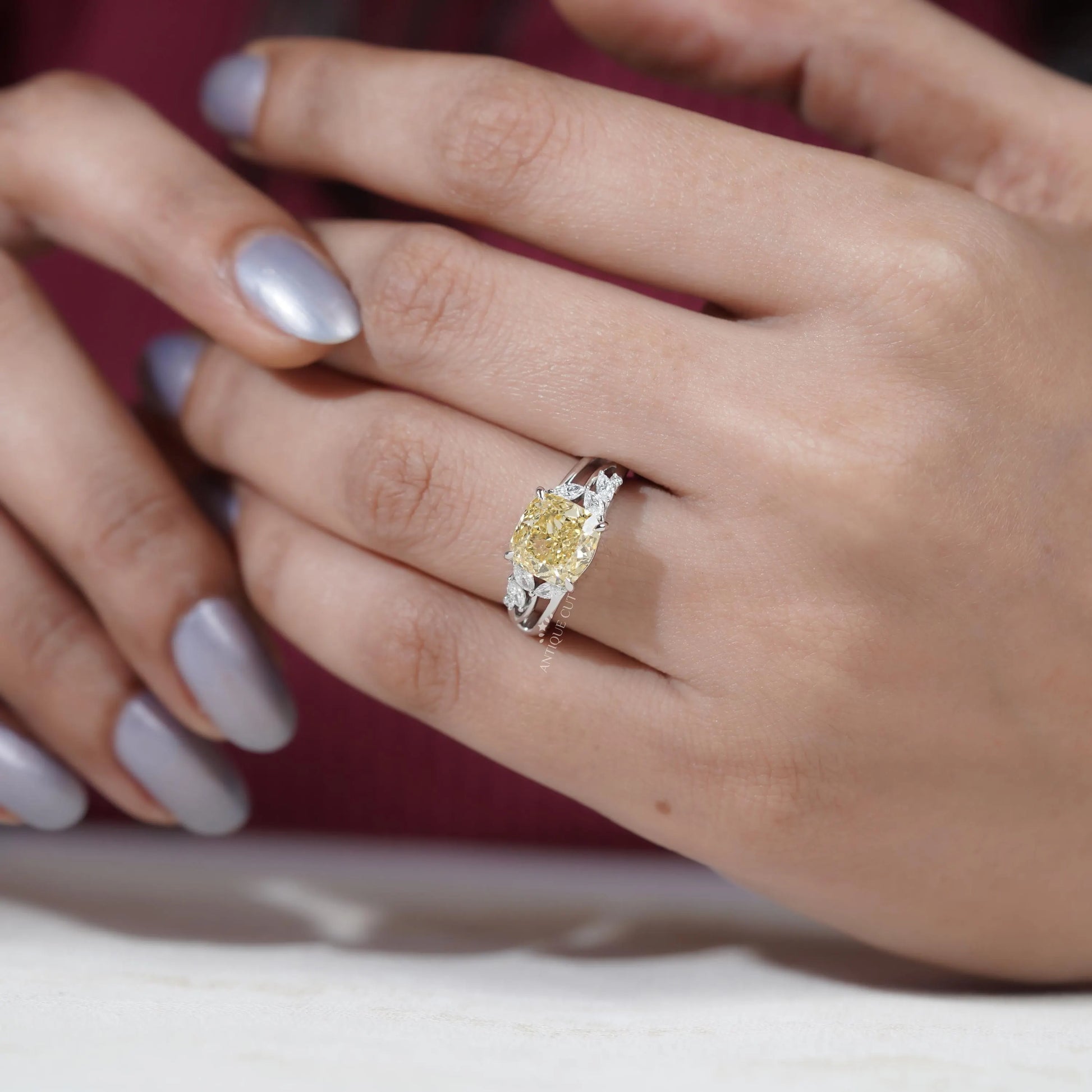 Statement bridal cushion cut engagement ring