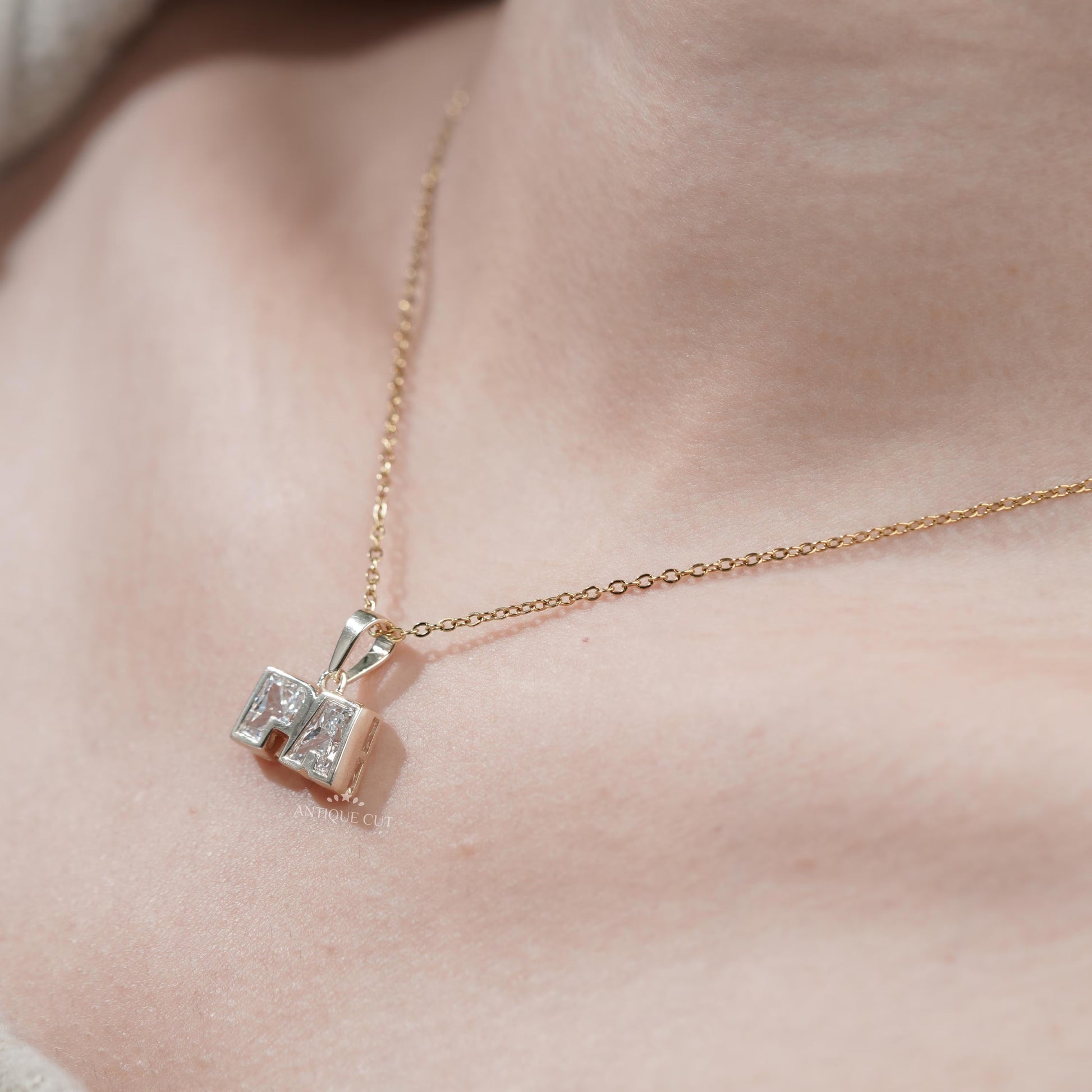 Antiquecut yellow gold diamond initial pendant