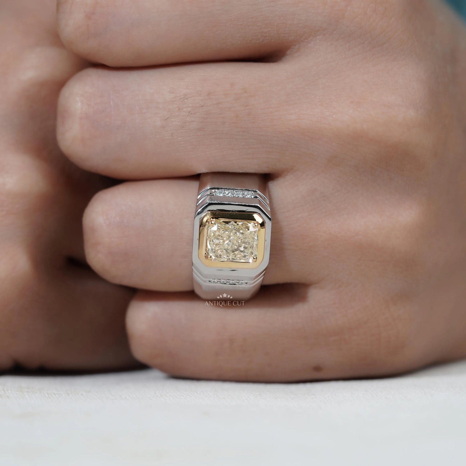 IGI Certified lab grown yellow cushion diamond ring